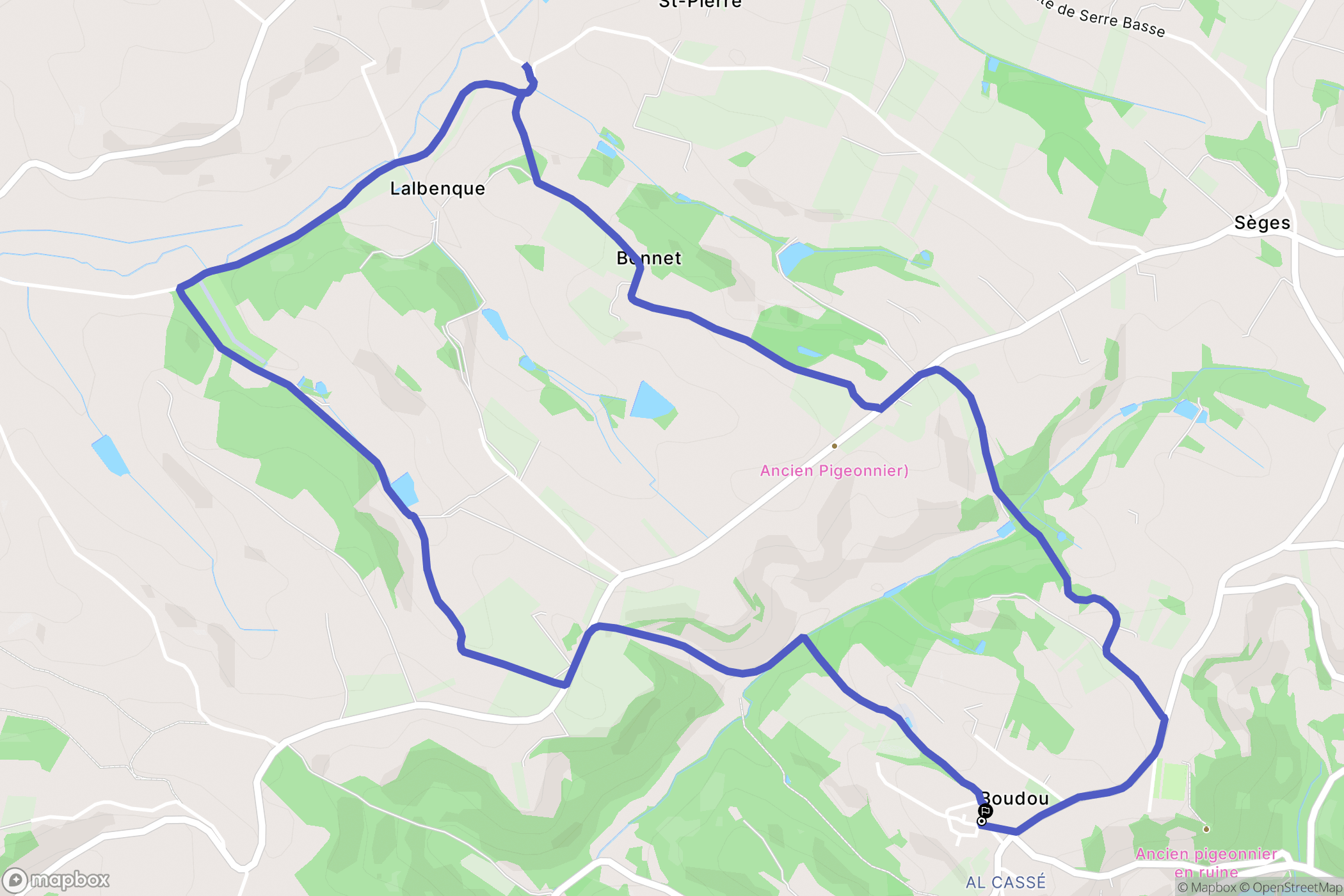 Boudou : carte du parcours de randonnée - France