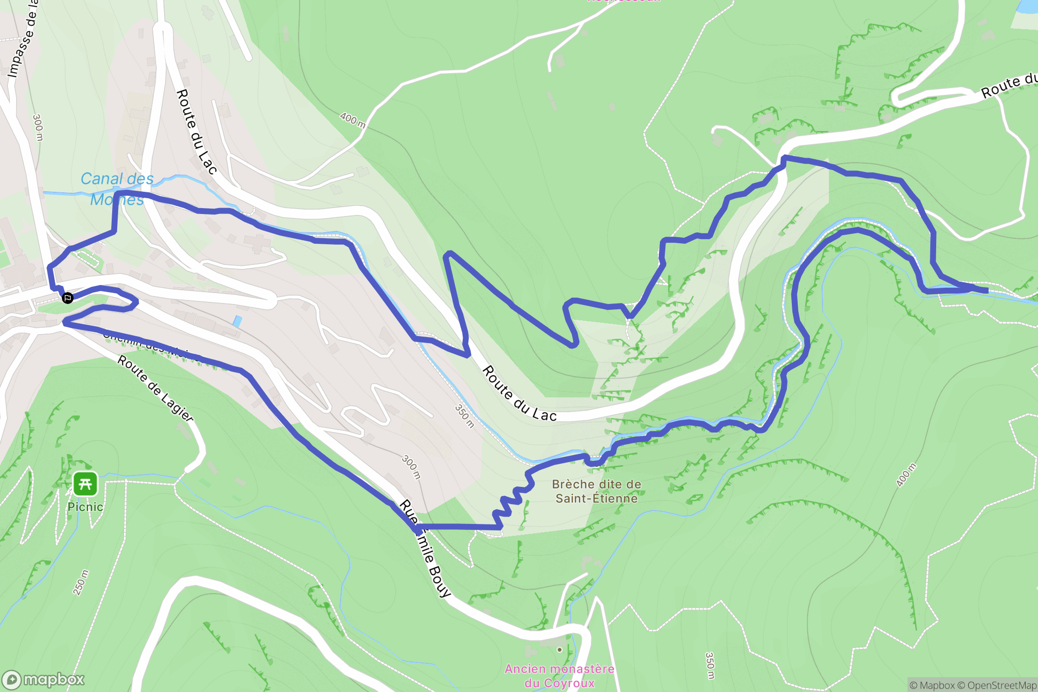 Aubazine : carte du parcours de randonnée - France