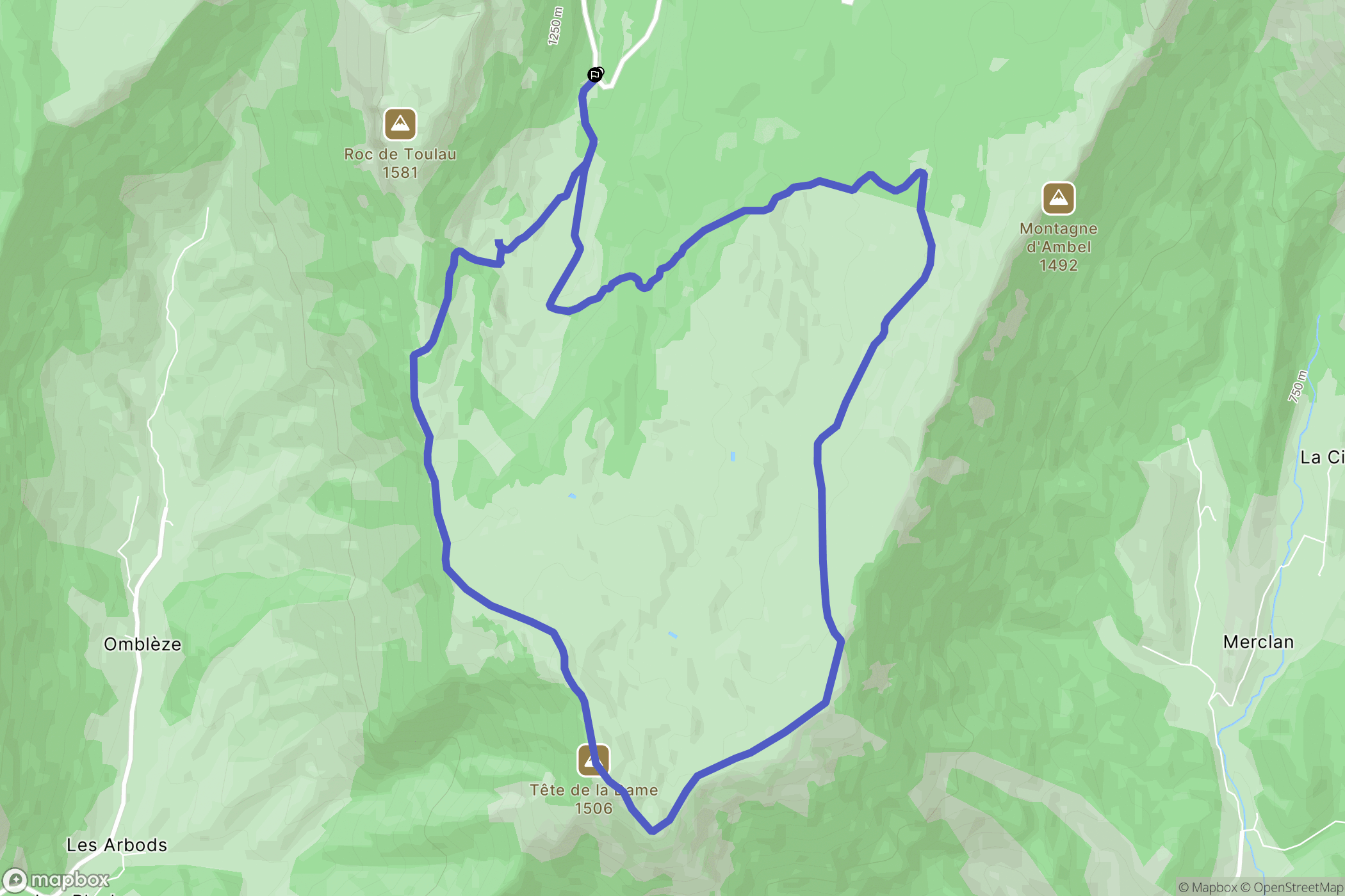Omblèze : carte du parcours de randonnée - France