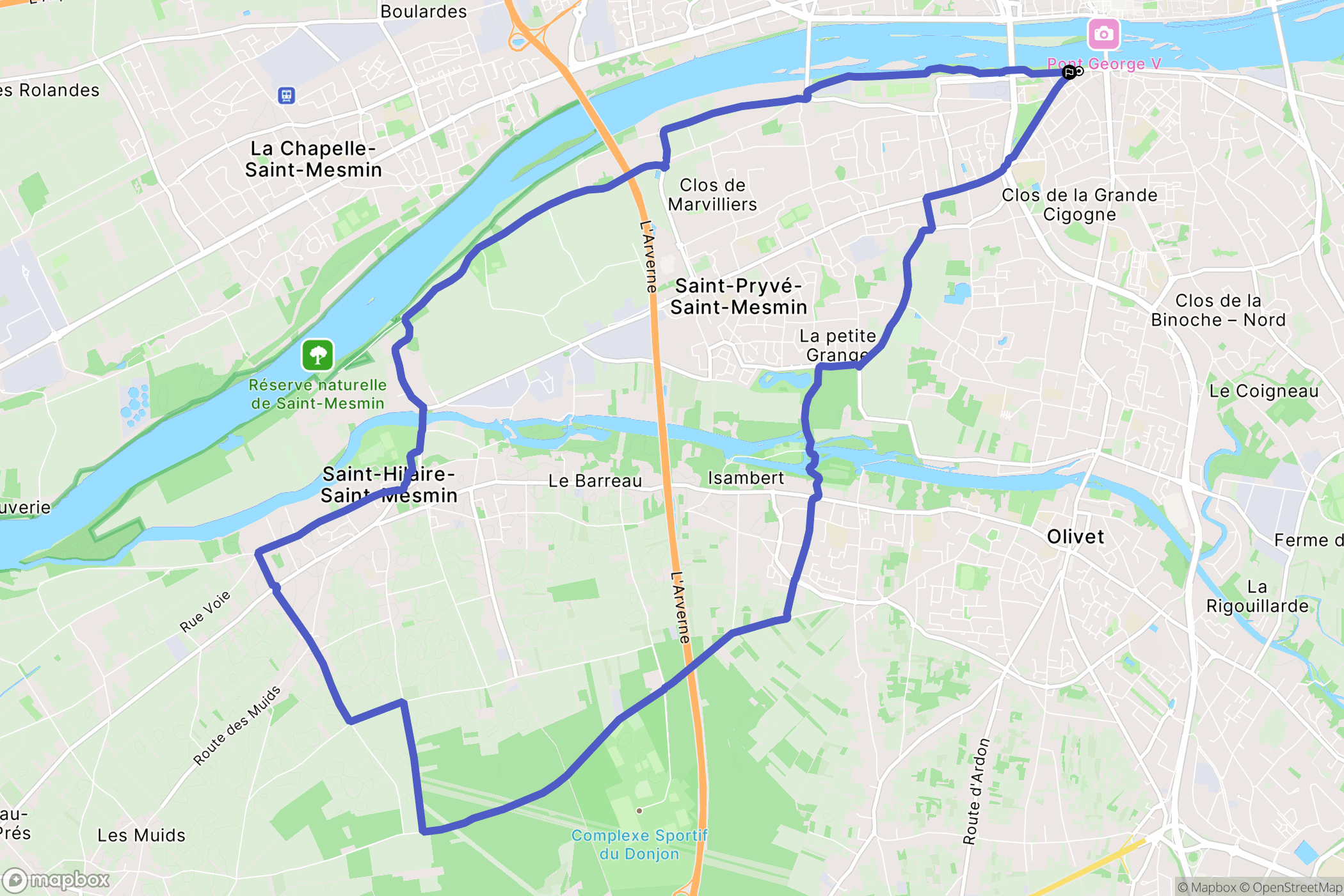 Orléans : carte du parcours de randonnée - France