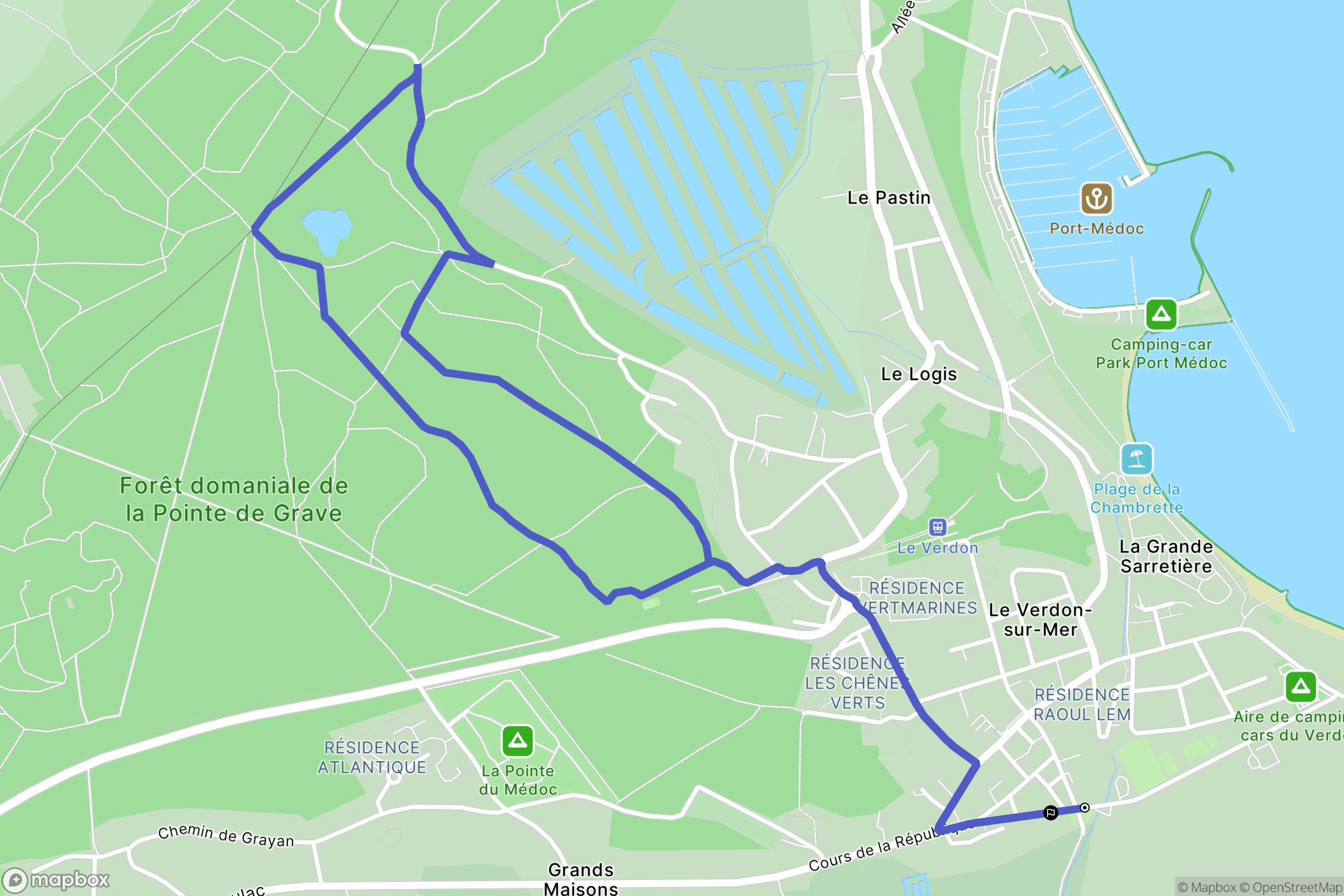 33123 LE VERDON-SUR-MER : carte du parcours de randonnée - France