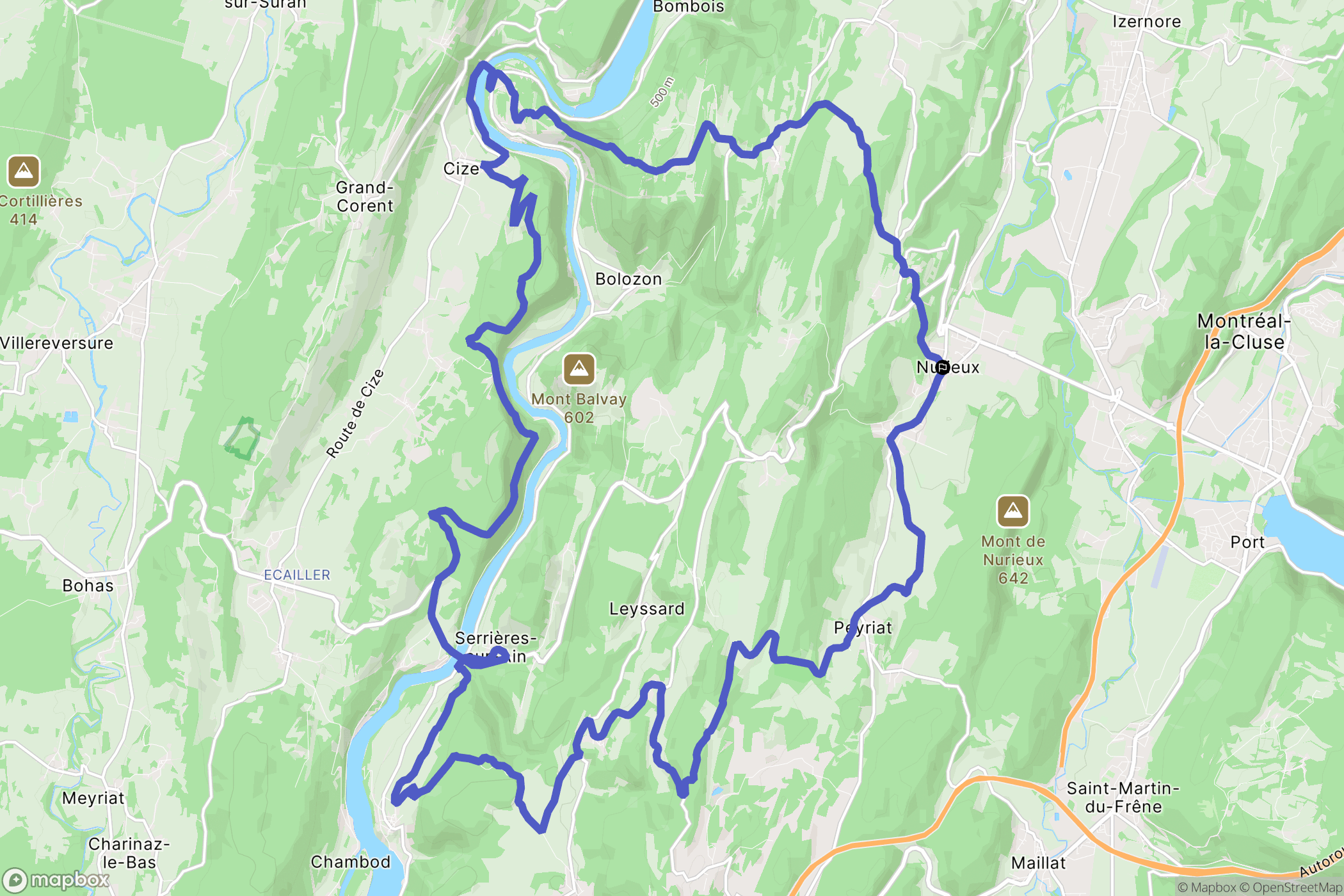Nurieux-Volognat : carte du parcours de randonnée - France