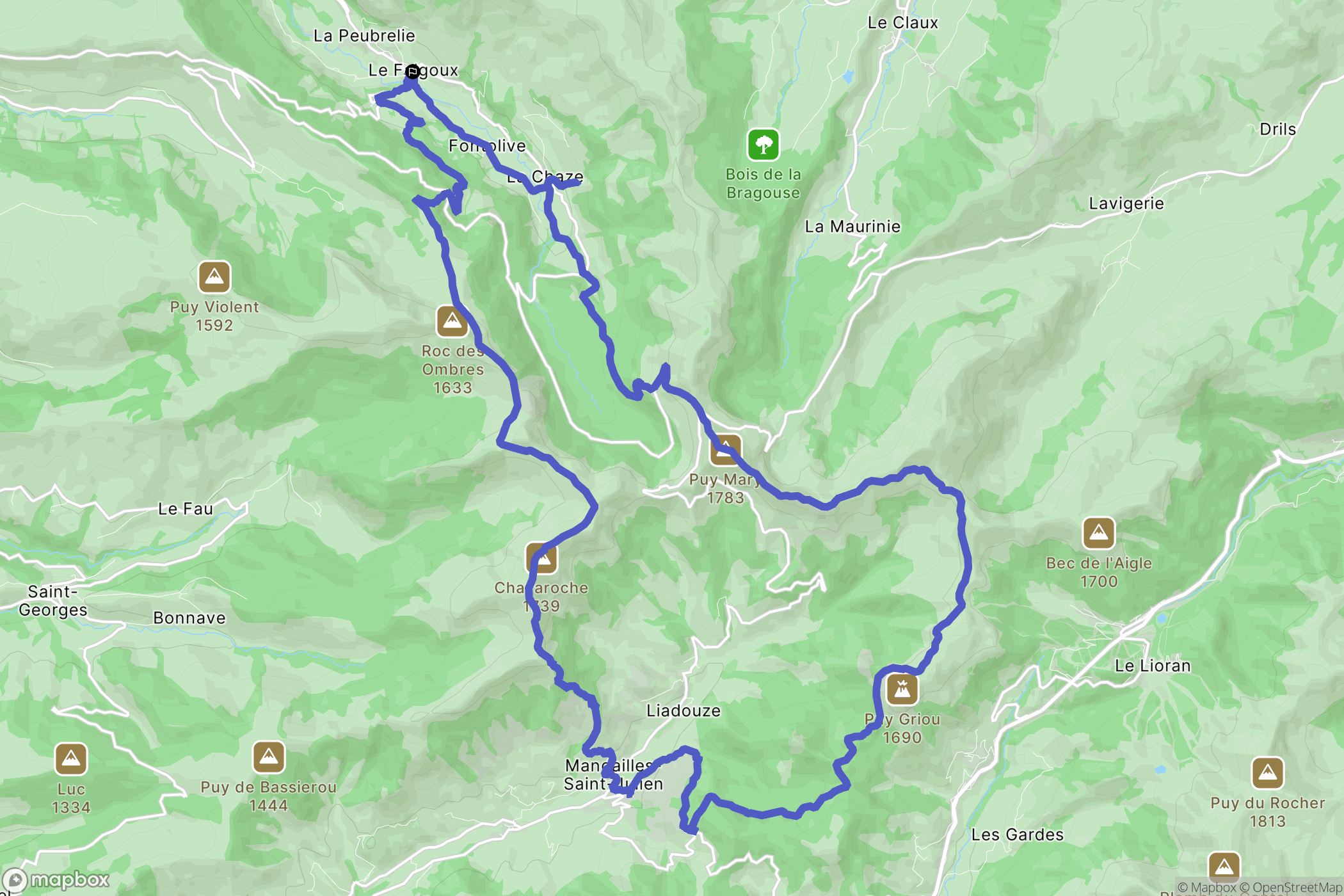 Le Falgoux : carte du parcours de randonnée - France