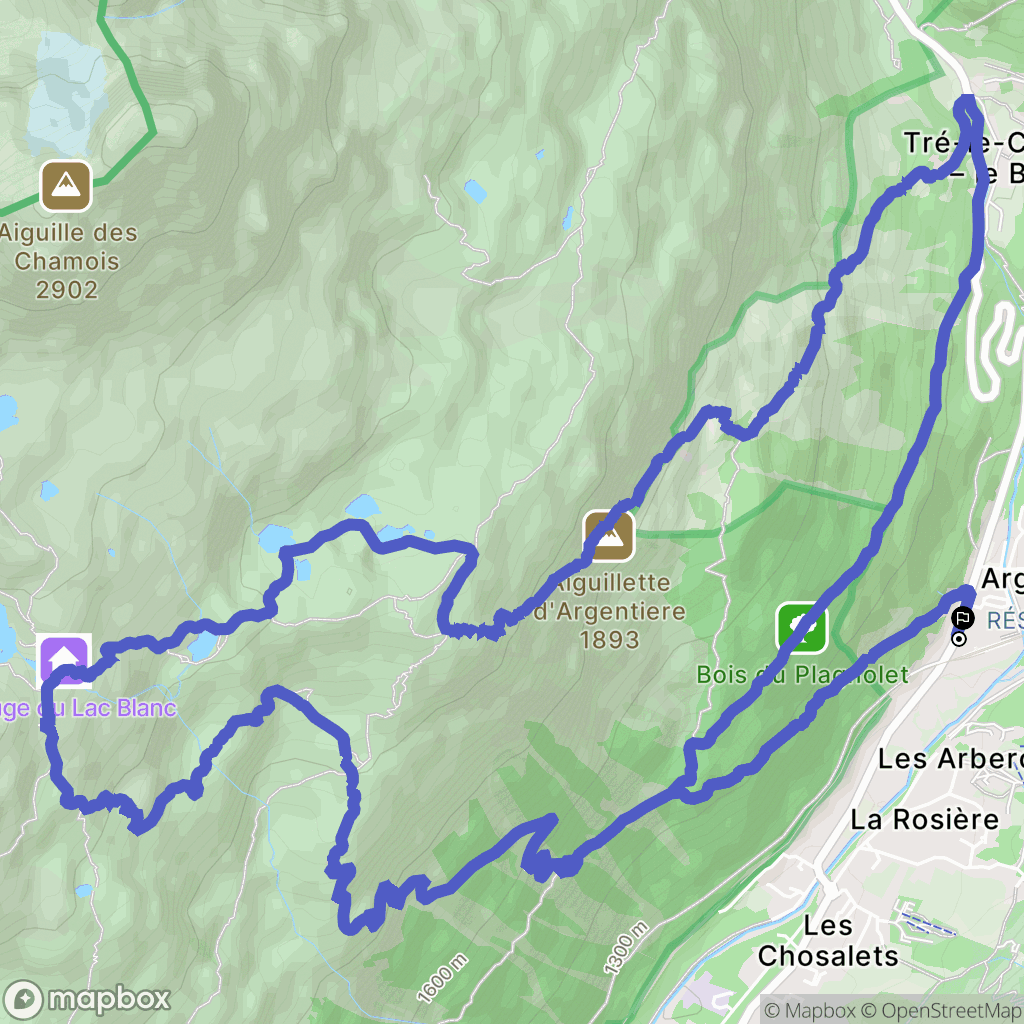 Chamonix-Mont-Blanc : carte du parcours de randonnée - France