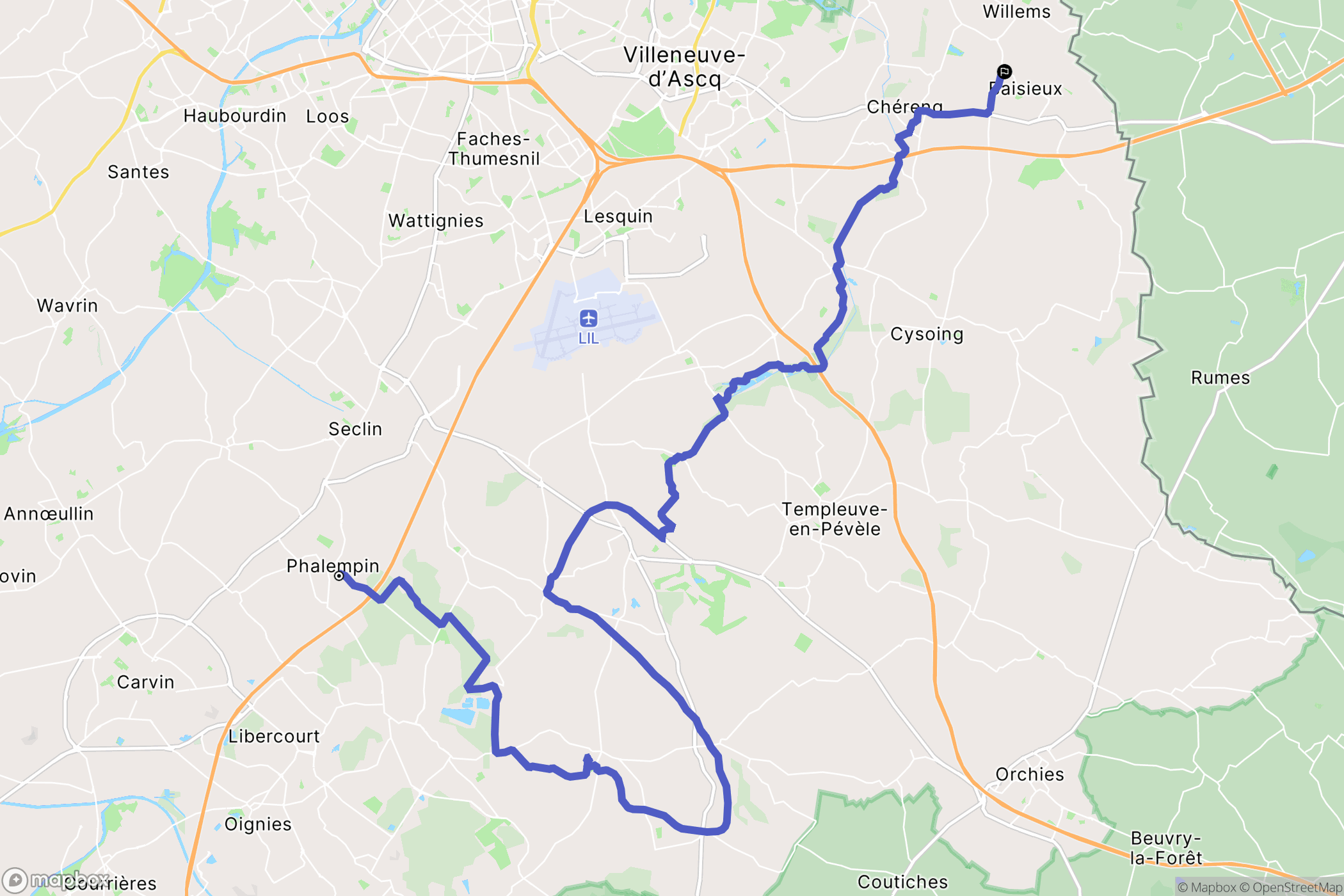 Phalempin : carte du parcours de randonnée - France