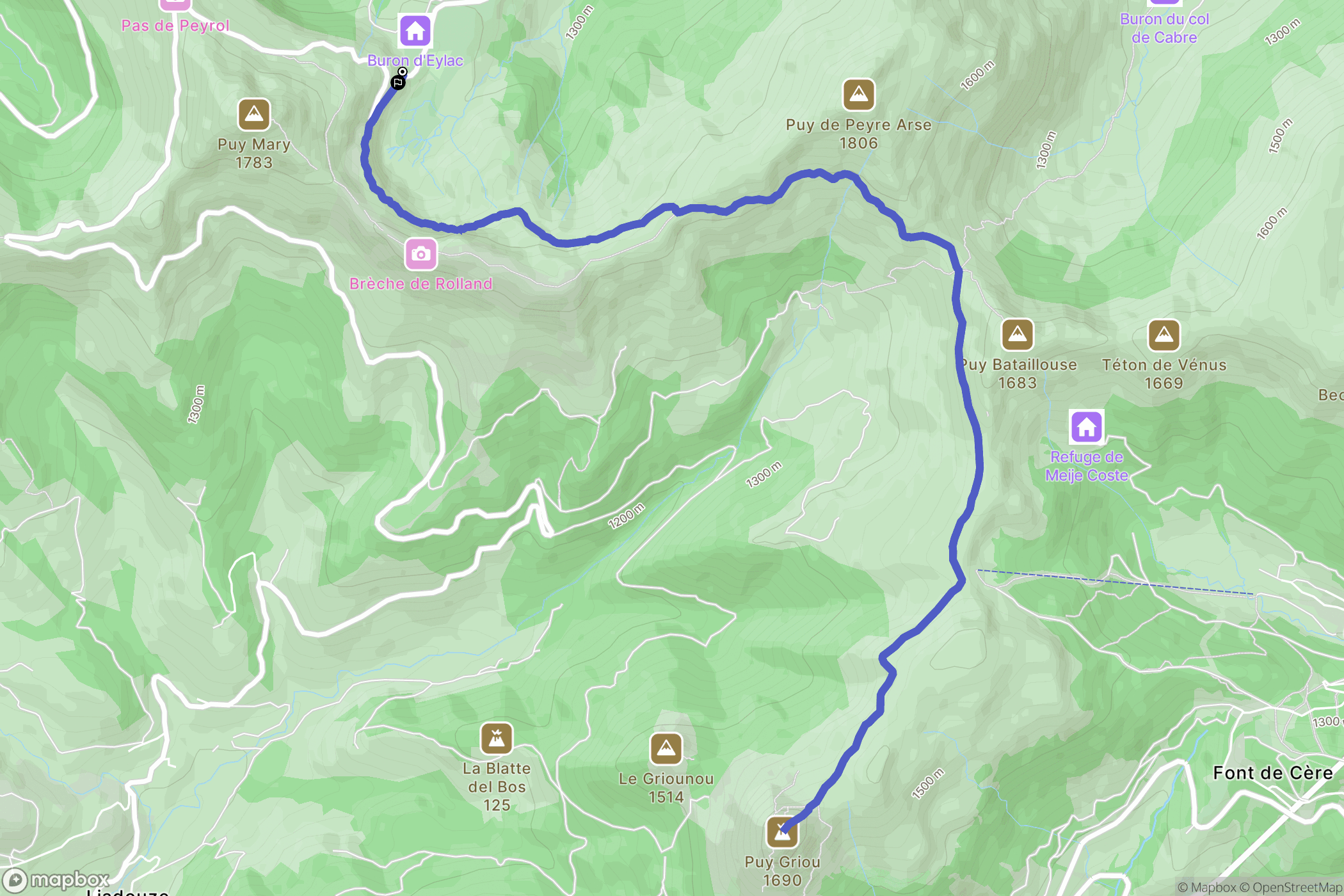 Col d'Eylac, Lavigerie : carte du parcours de randonnée - France