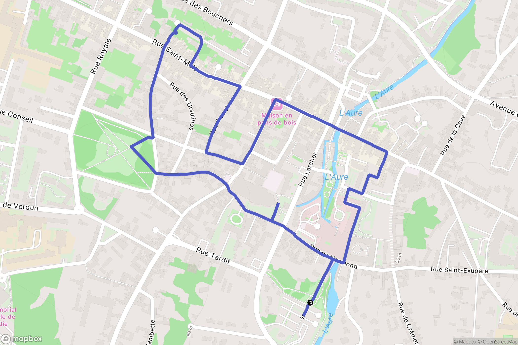 Bayeux : carte du parcours de randonnée - France