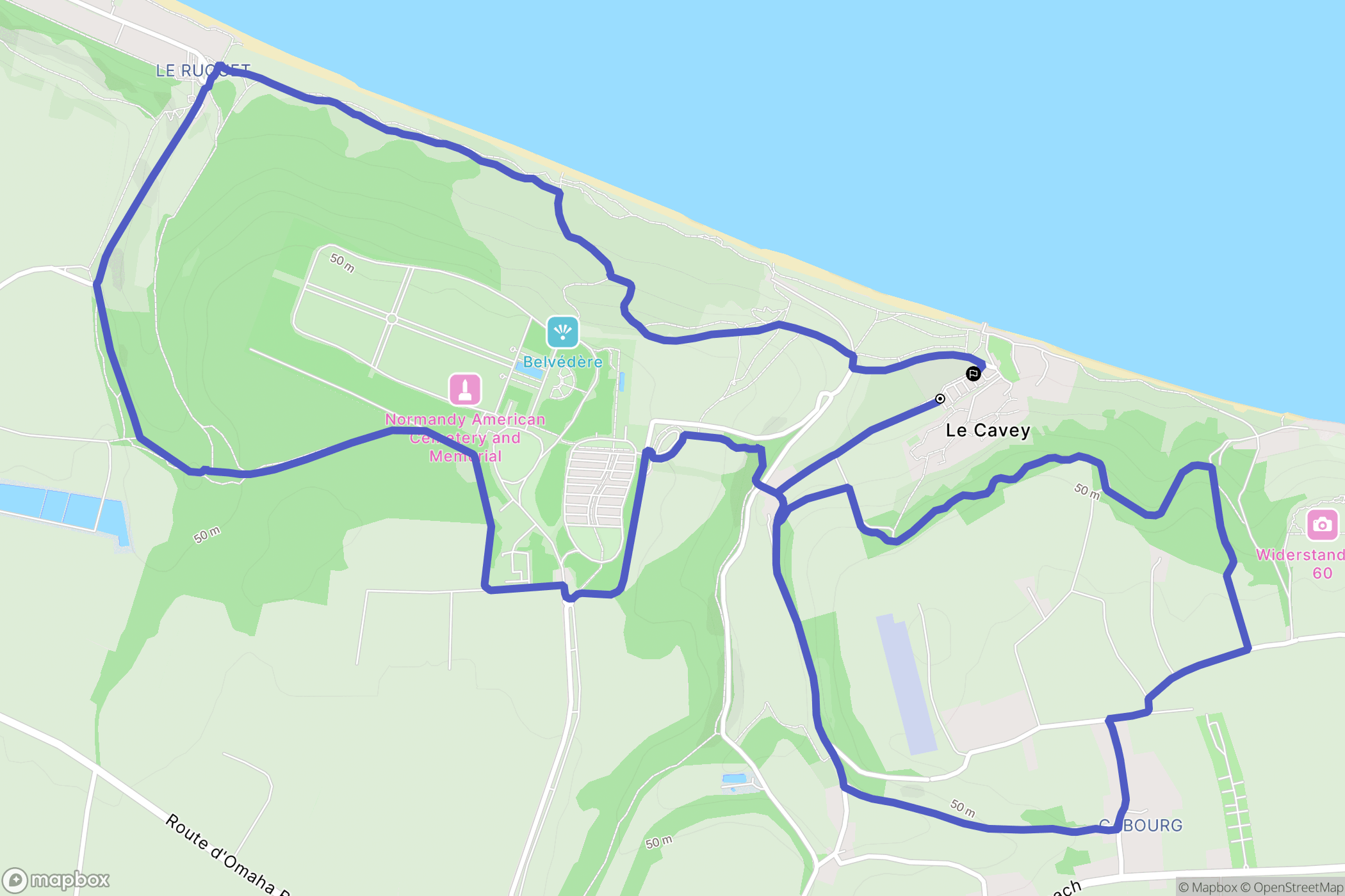 Colleville-sur-Mer : carte du parcours de randonnée - France