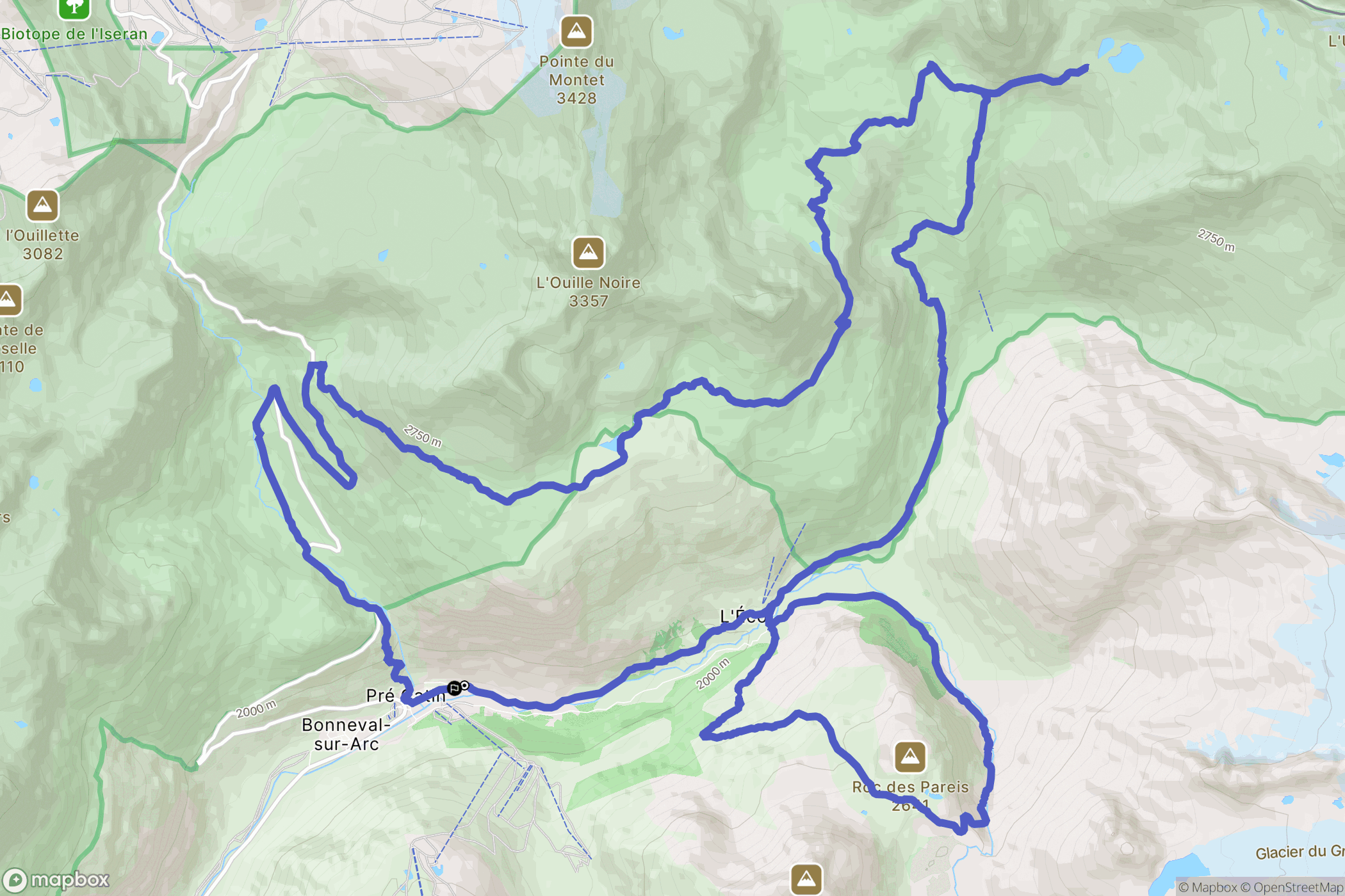 Bonneval-sur-Arc : carte du parcours de randonnée - France