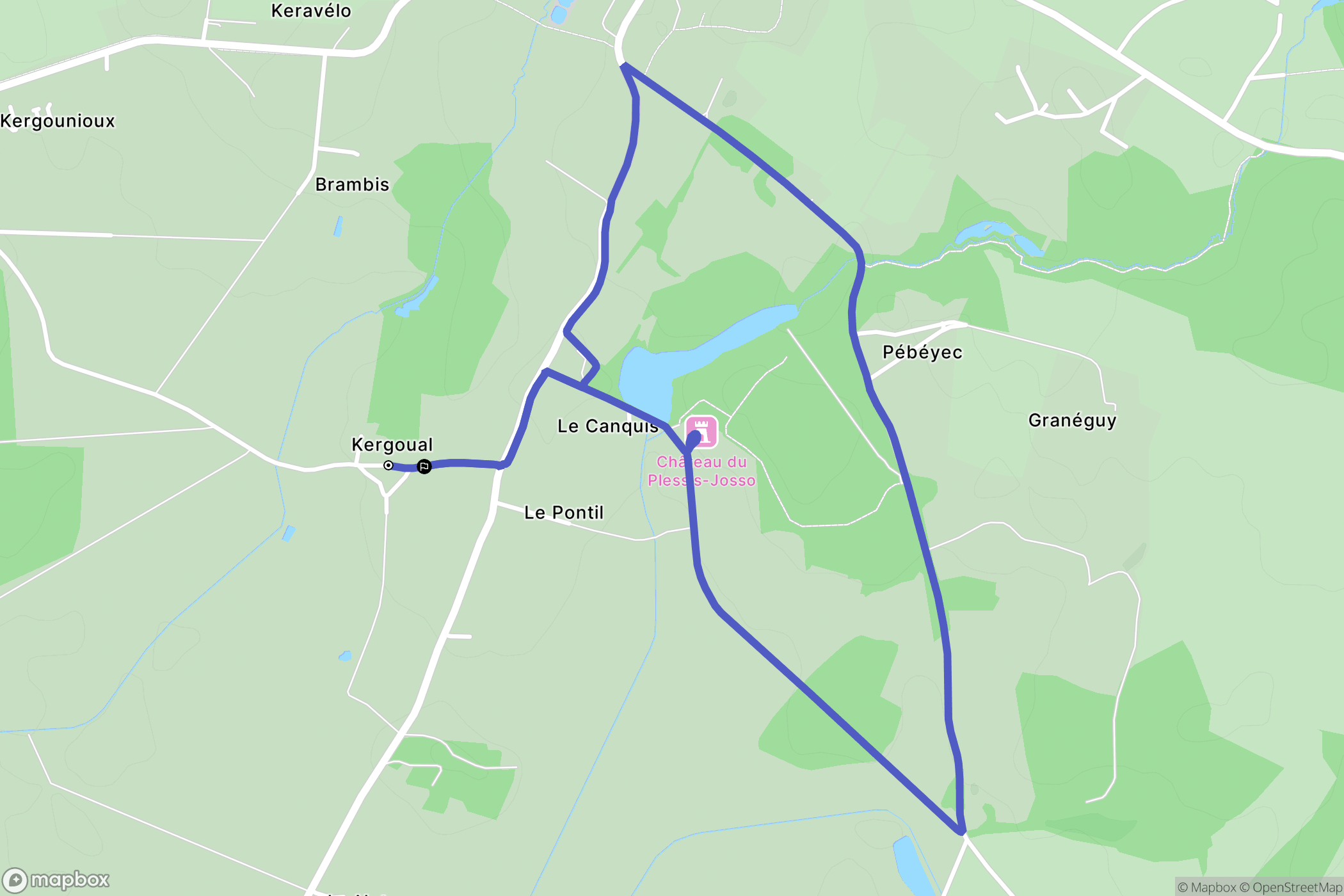 Kergoual, Pluméliau-Bieuzy : carte du parcours de randonnée - France