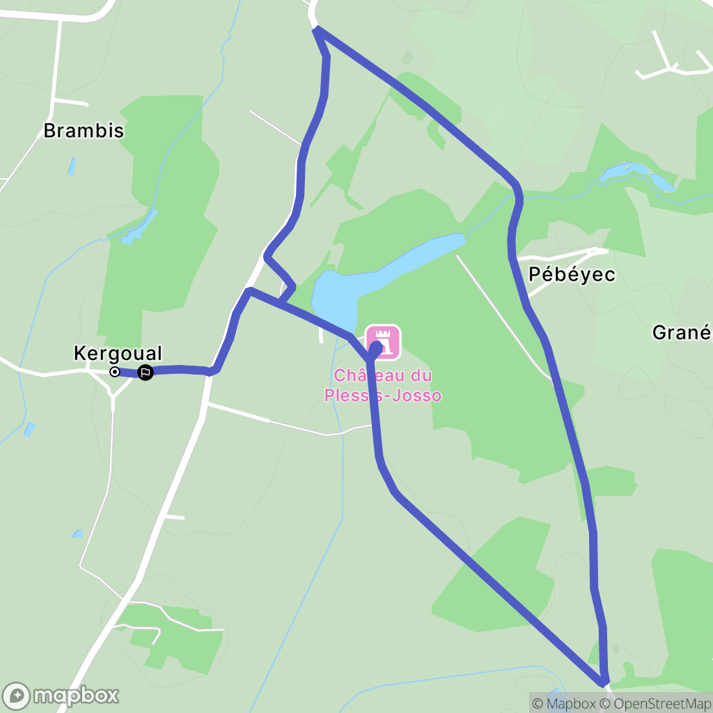 Kergoual, Pluméliau-Bieuzy : carte du parcours de randonnée - France