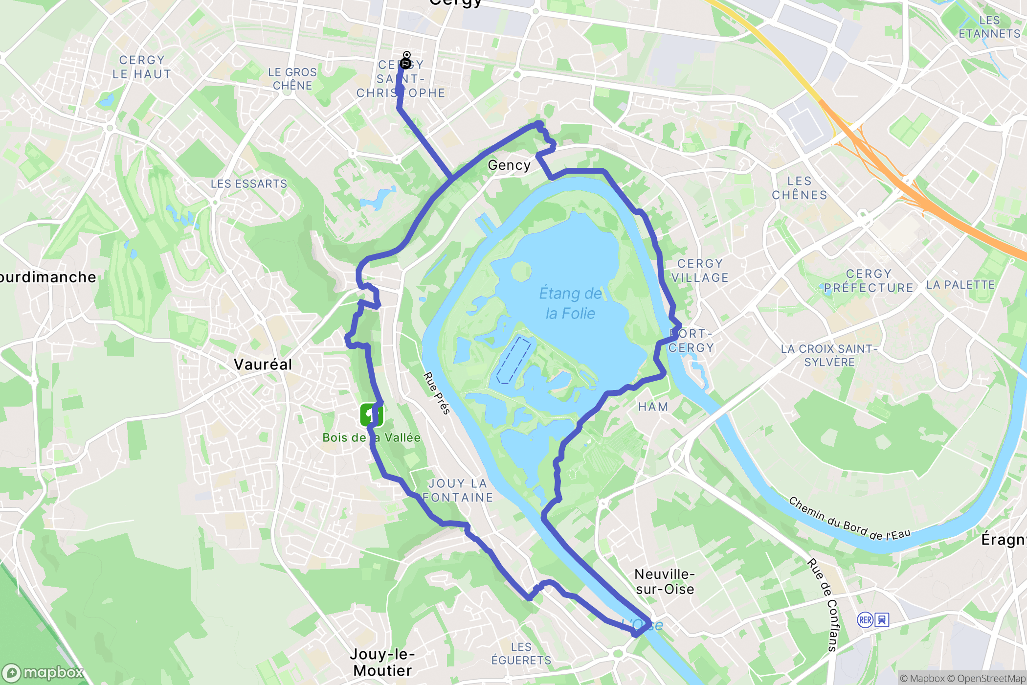 Cergy-Pontoise : carte du parcours de randonnée - France