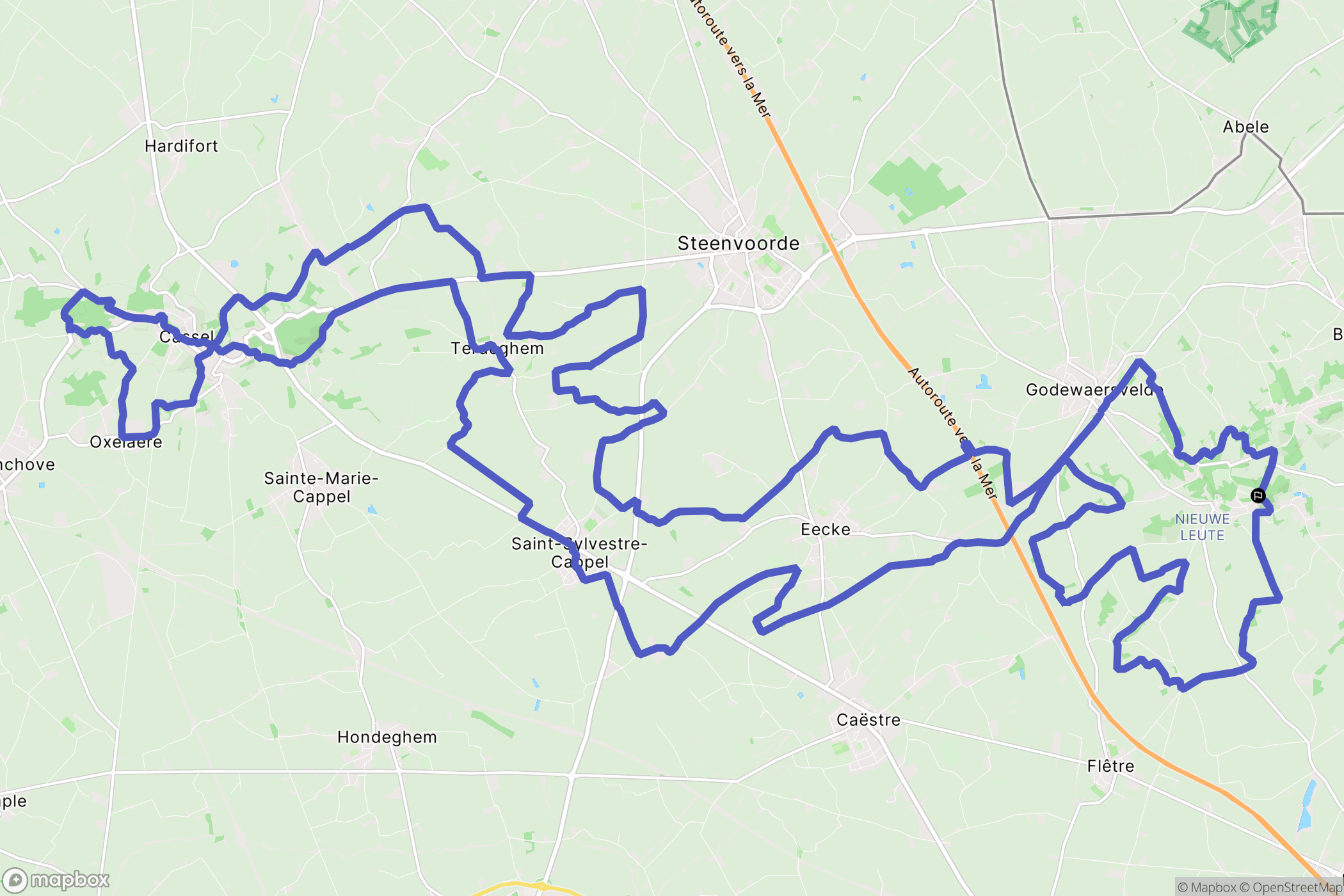 Godewaersvelde : carte du parcours de randonnée - France