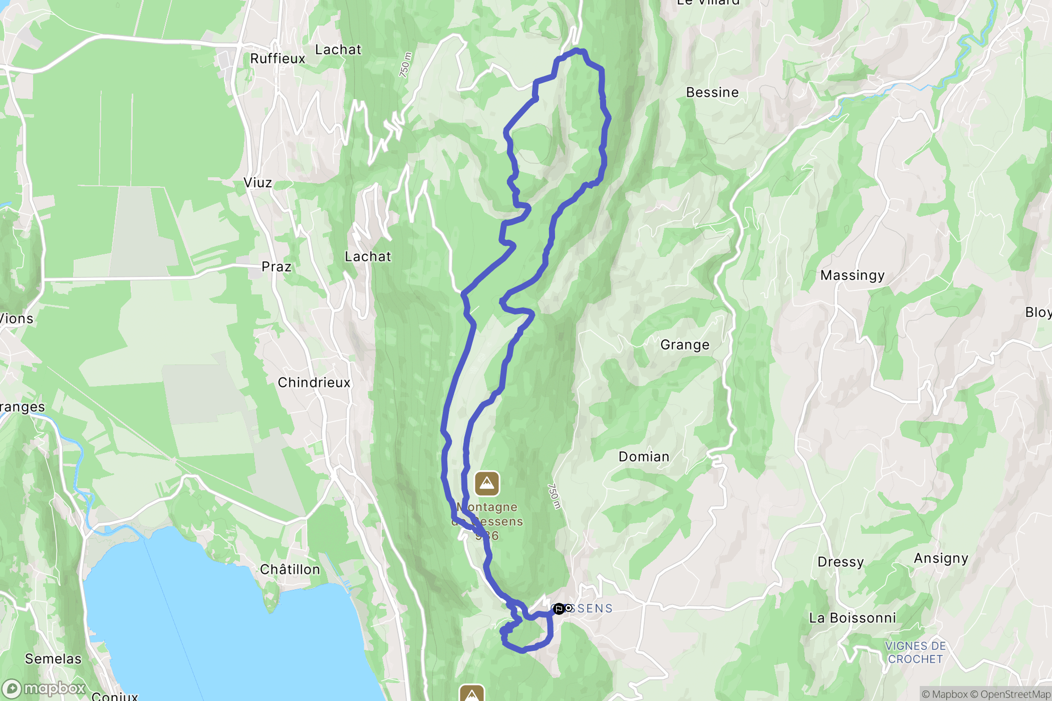 Entrelacs : carte du parcours de randonnée - France