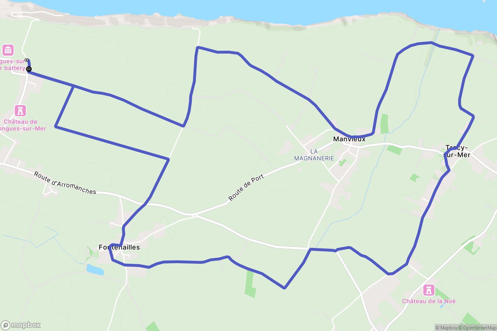 Longues-sur-Mer : carte du parcours de randonnée - France