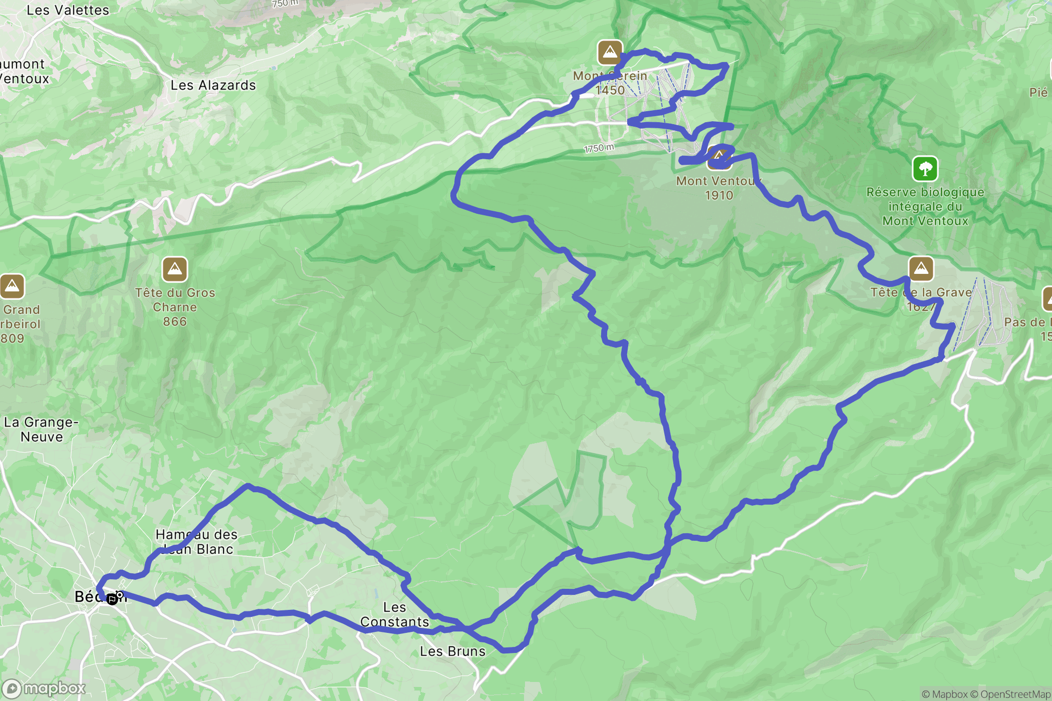 Bédoin : carte du parcours de randonnée - France