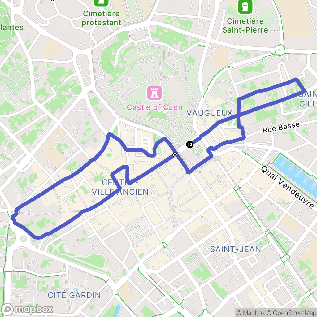 Caen : carte du parcours de randonnée - France