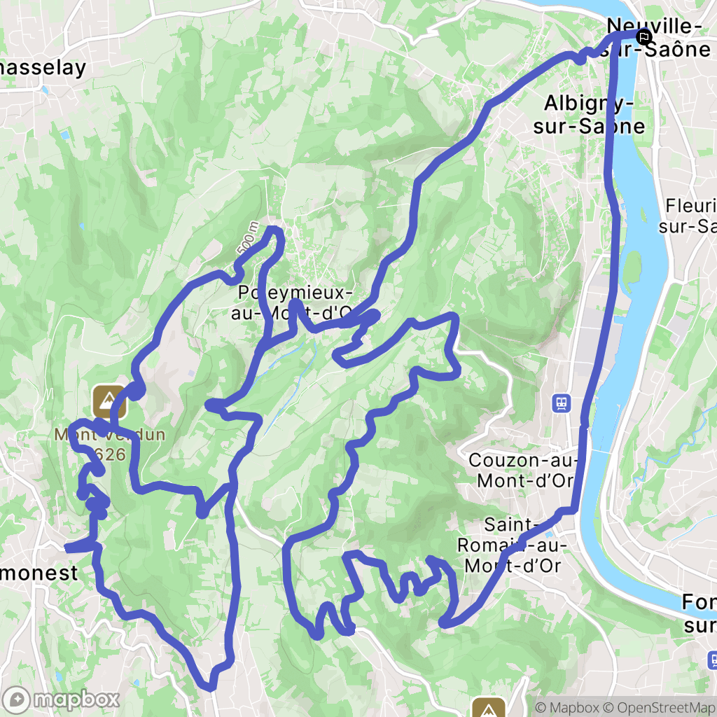 Neuville-sur-Saône : carte du parcours de randonnée - France