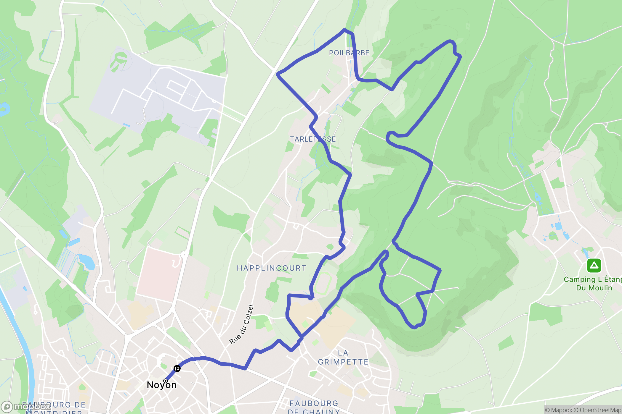 Noyon : carte du parcours de randonnée - France