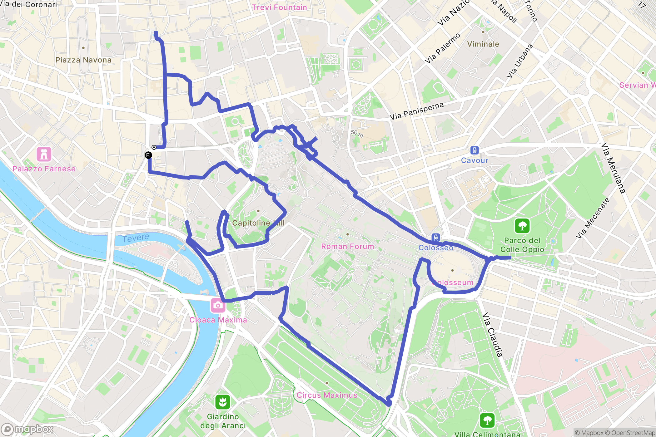 Roma : carte du parcours de randonnée - Italy