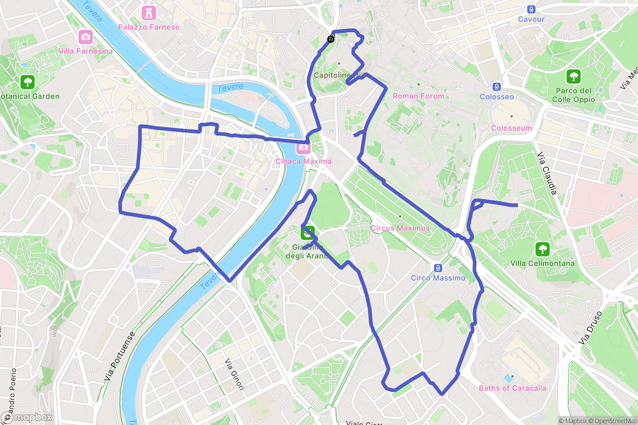 Roma : carte du parcours de randonnée - Italy