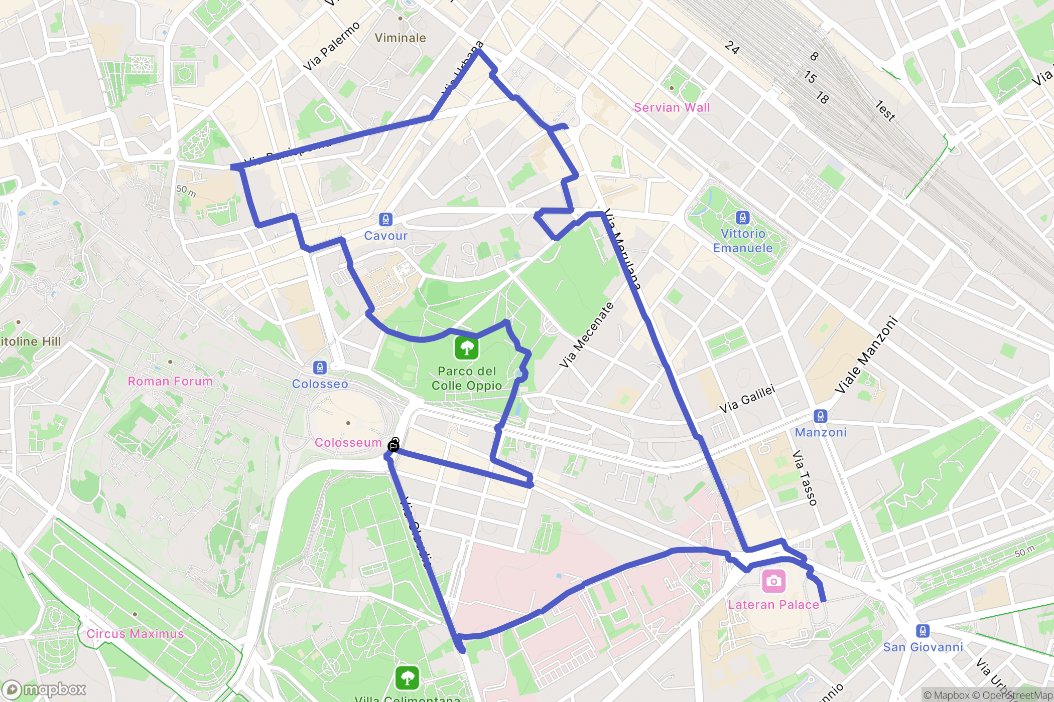 Roma : carte du parcours de randonnée - Italy