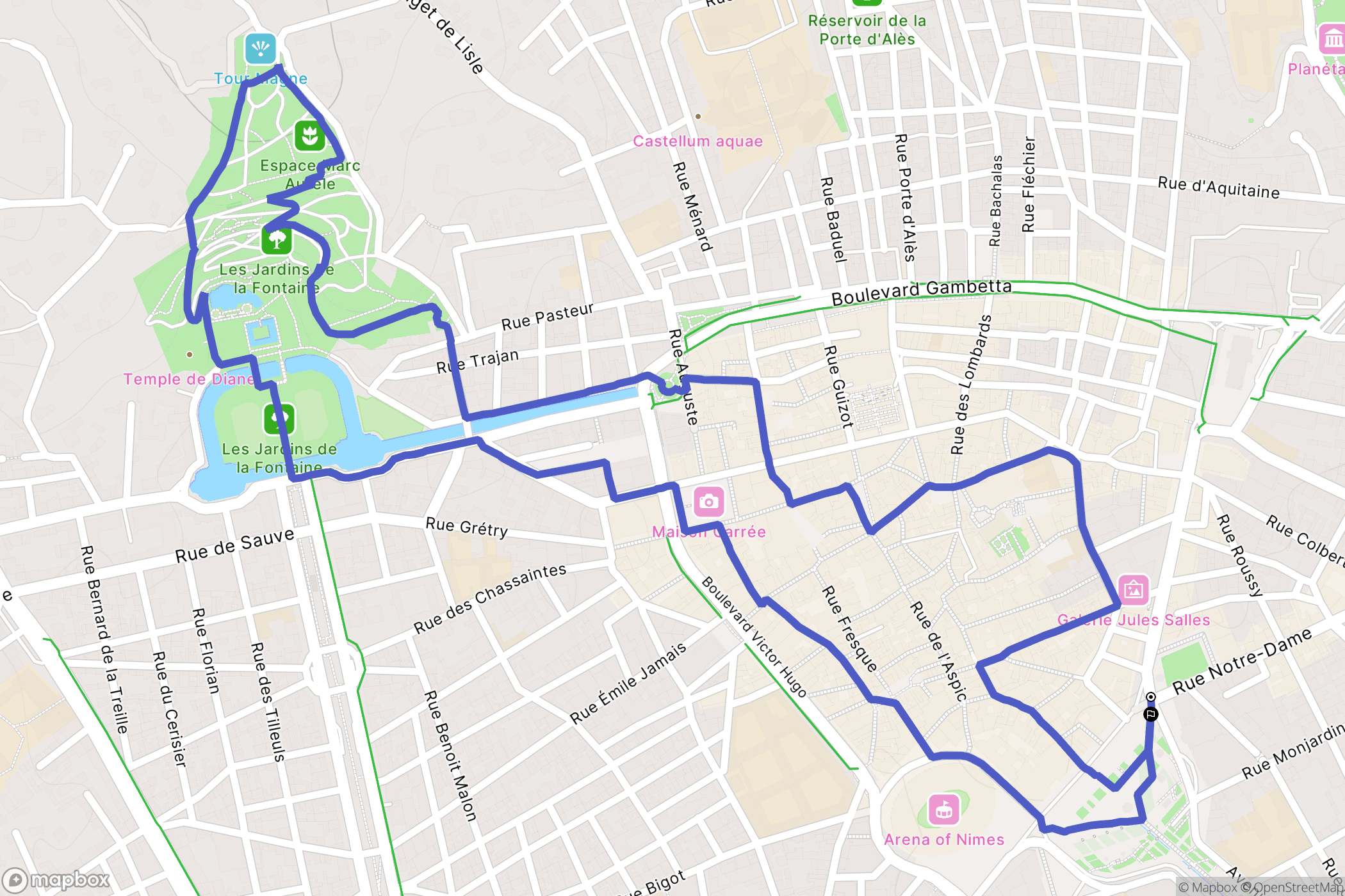 Nîmes : carte du parcours de randonnée - France