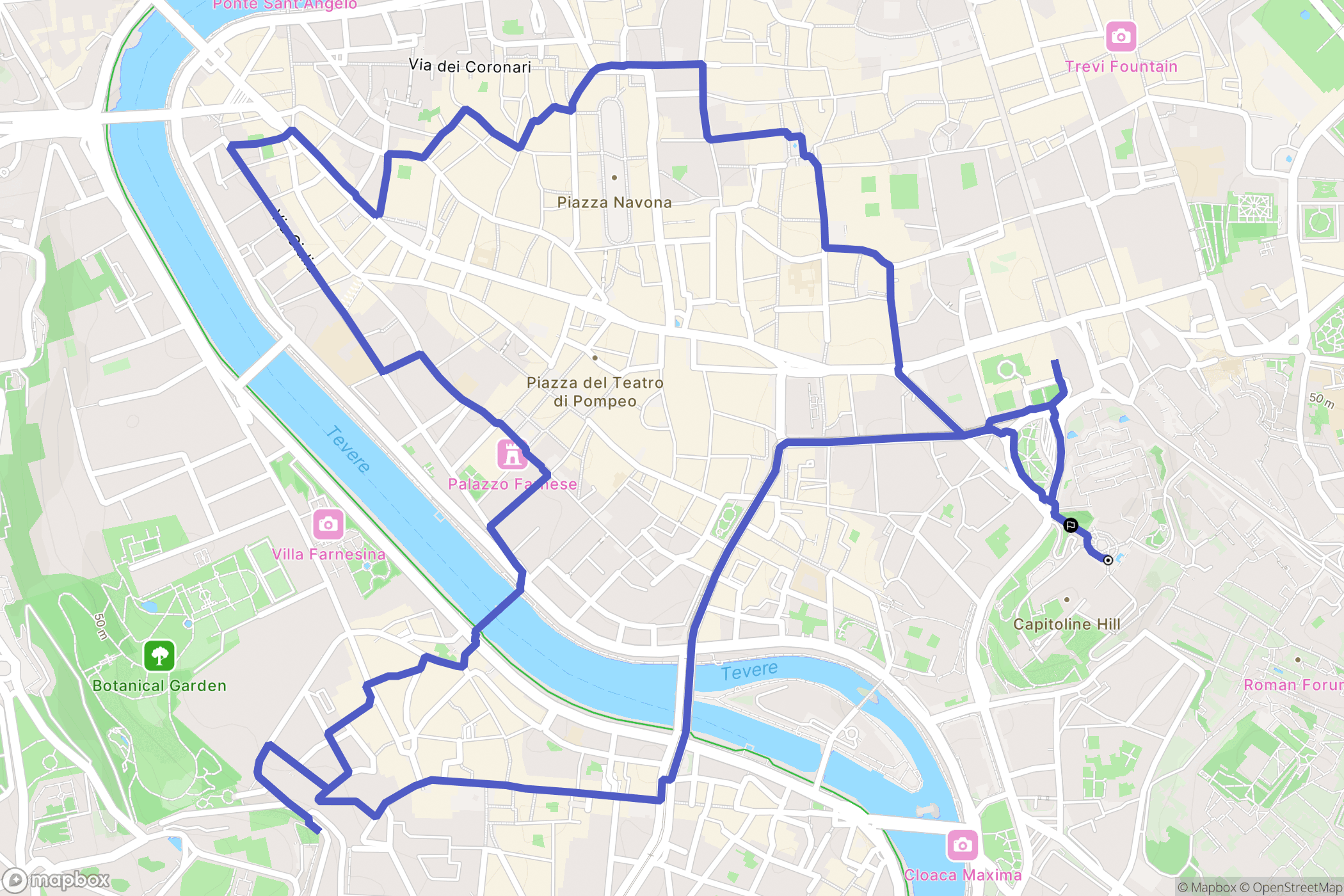 Roma : carte du parcours de randonnée - Italy