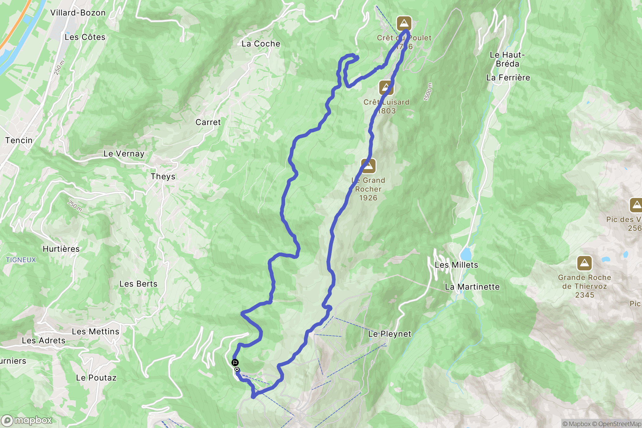 Theys : carte du parcours de randonnée - France