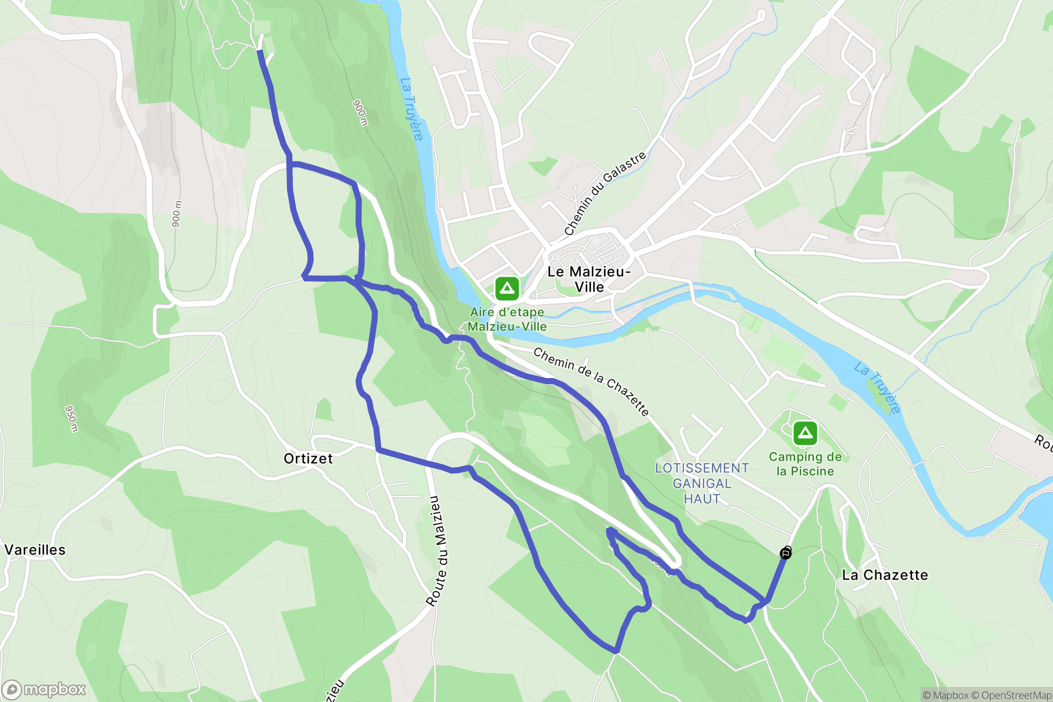 Le Malzieu-Ville : carte du parcours de randonnée - France