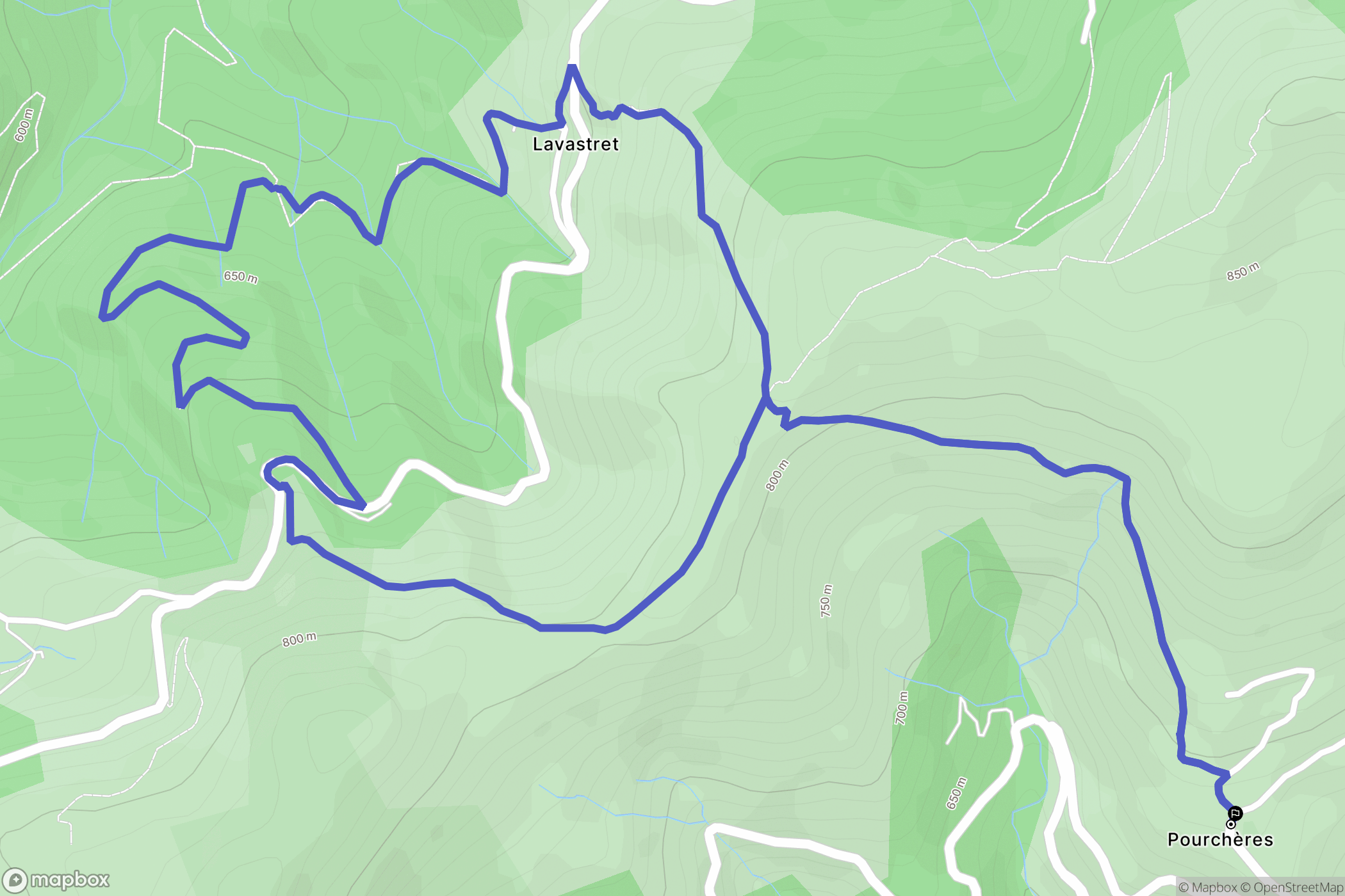 Pourchères : carte du parcours de randonnée - France