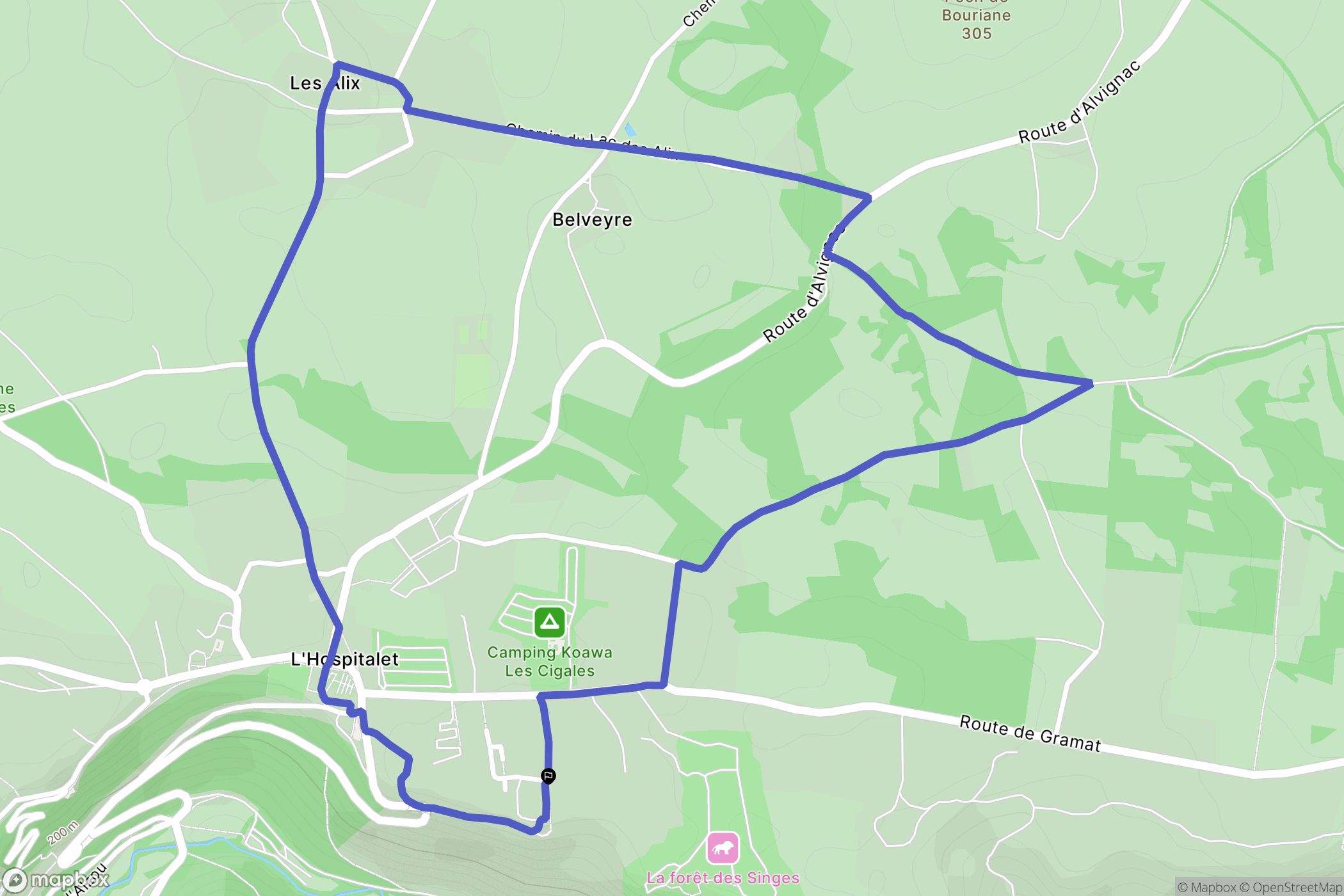 L'Hospitalet, Rocamadour : carte du parcours de randonnée - France