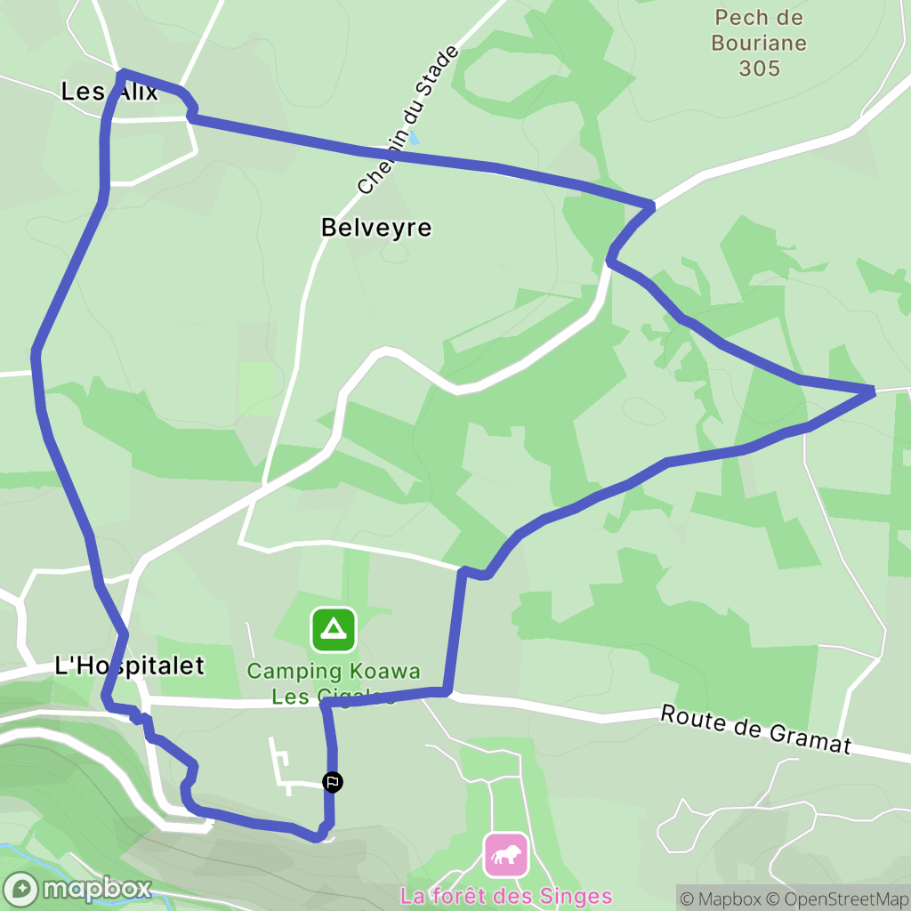 L'Hospitalet, Rocamadour : carte du parcours de randonnée - France