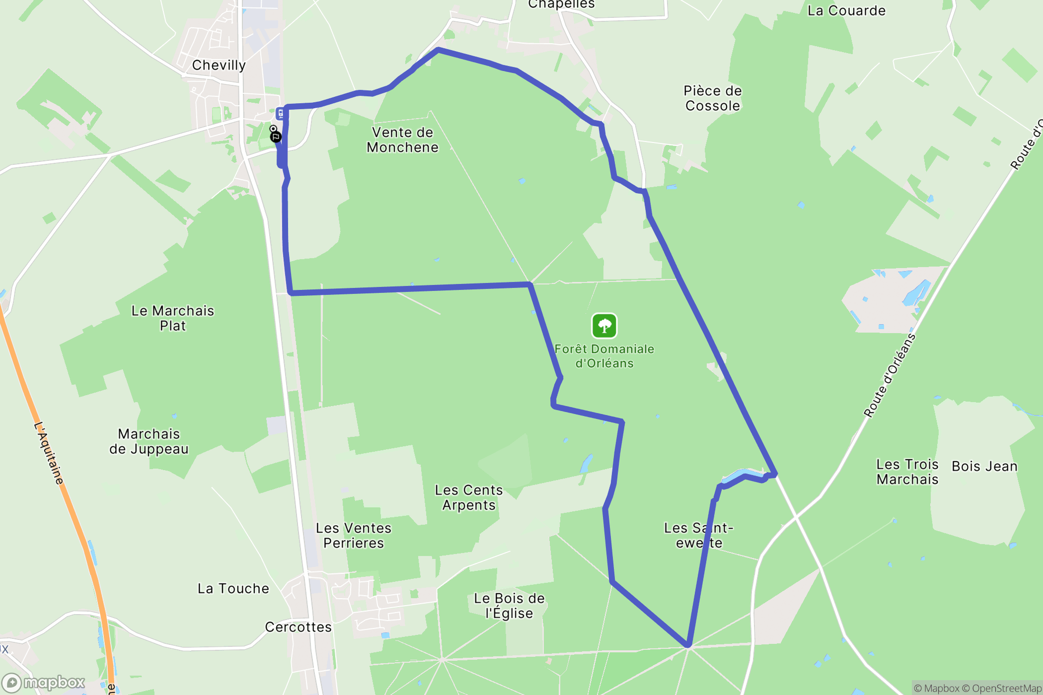 Orléans : carte du parcours de randonnée - France