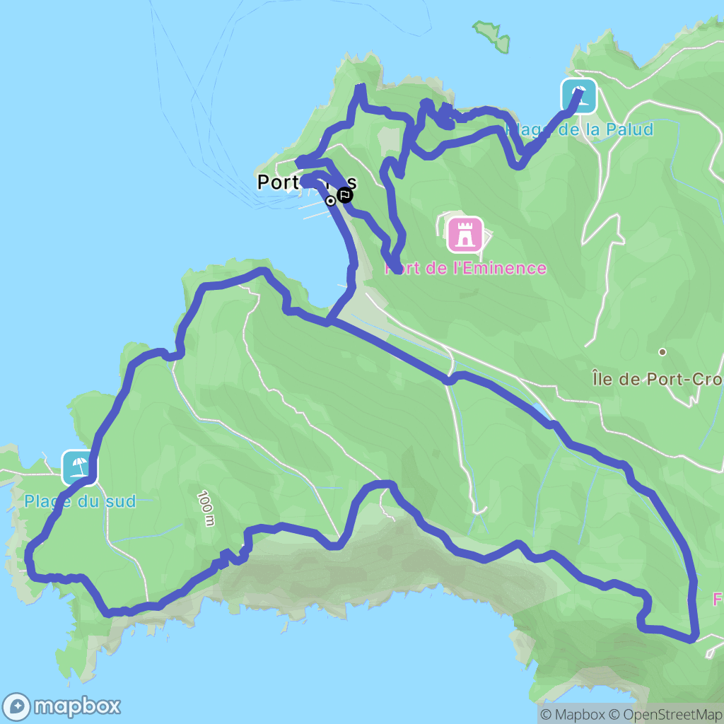 Île de Port-Cros : carte du parcours de randonnée - France