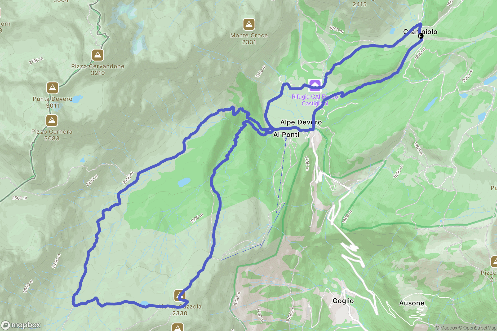 Crampiolo : carte du parcours de randonnée - Italy