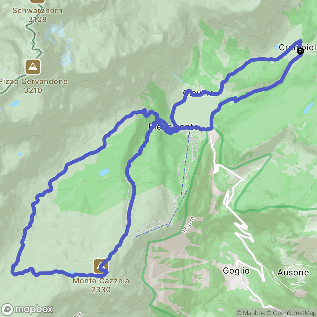 Crampiolo : carte du parcours de randonnée - Italy