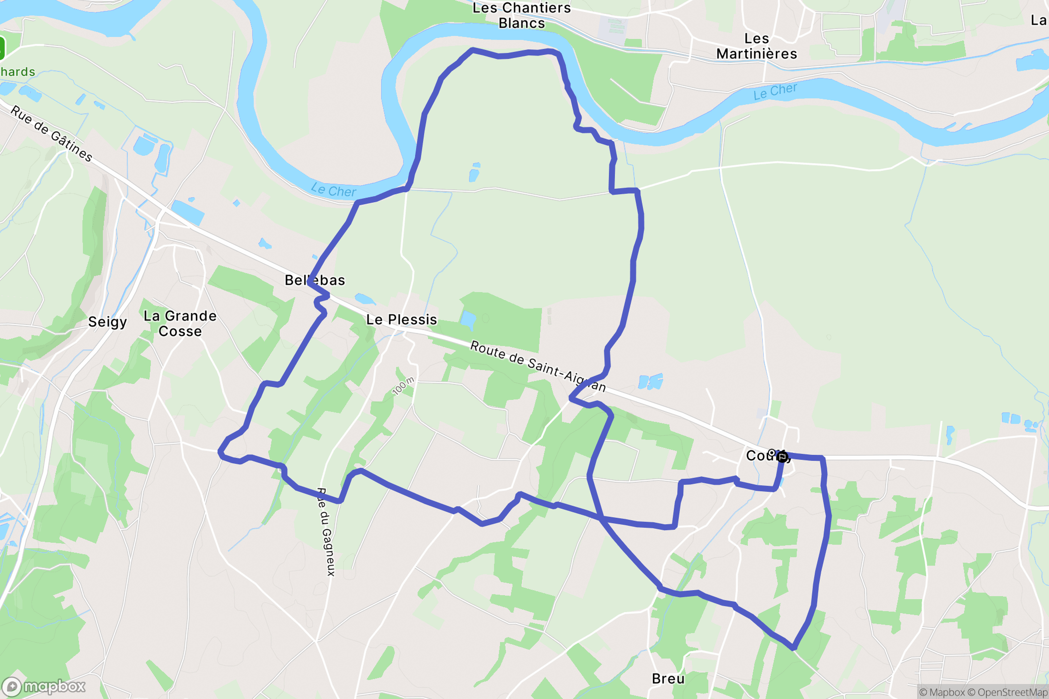 Couffy : carte du parcours de randonnée - France