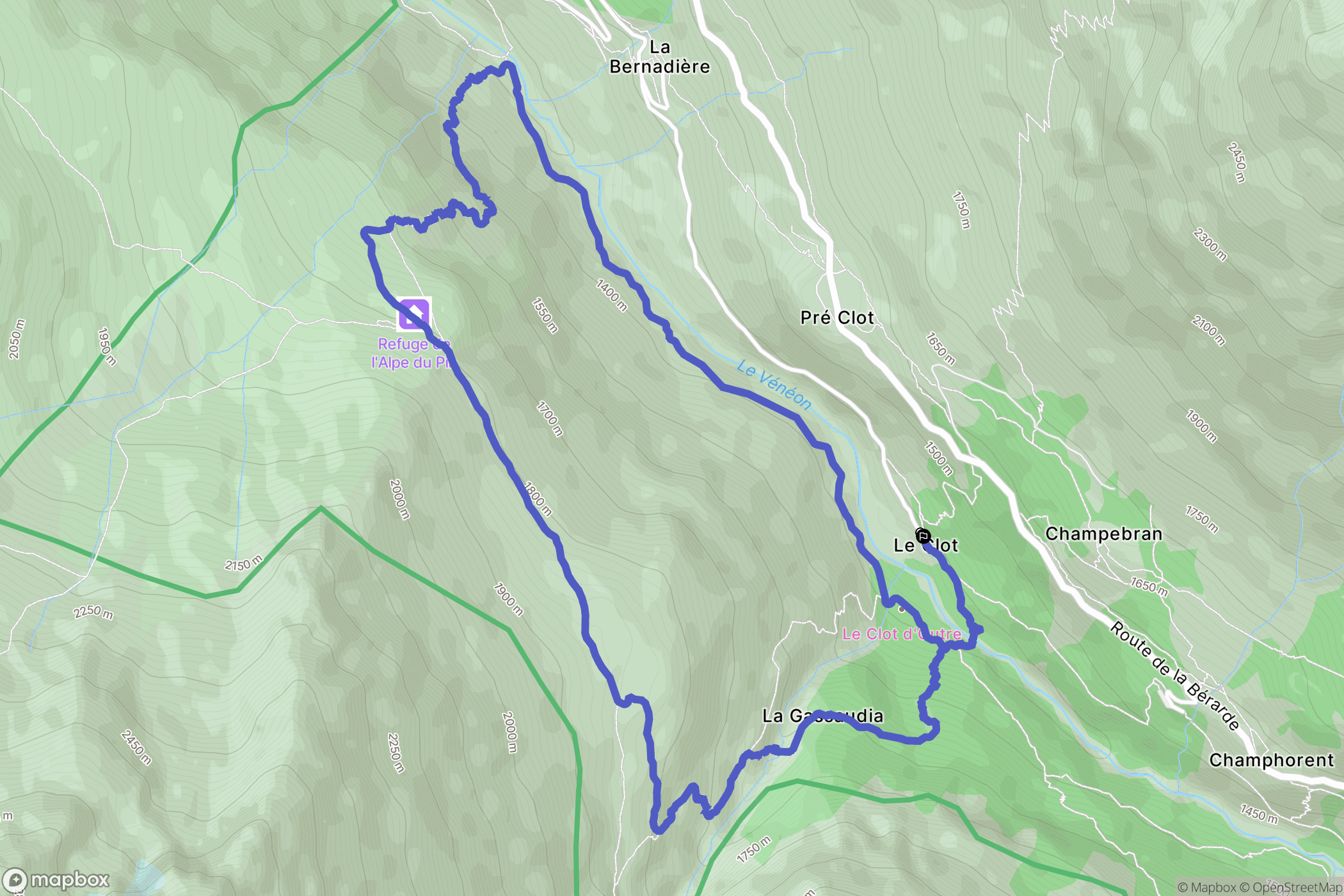 Saint-Christophe-en-Oisans : carte du parcours de randonnée - France