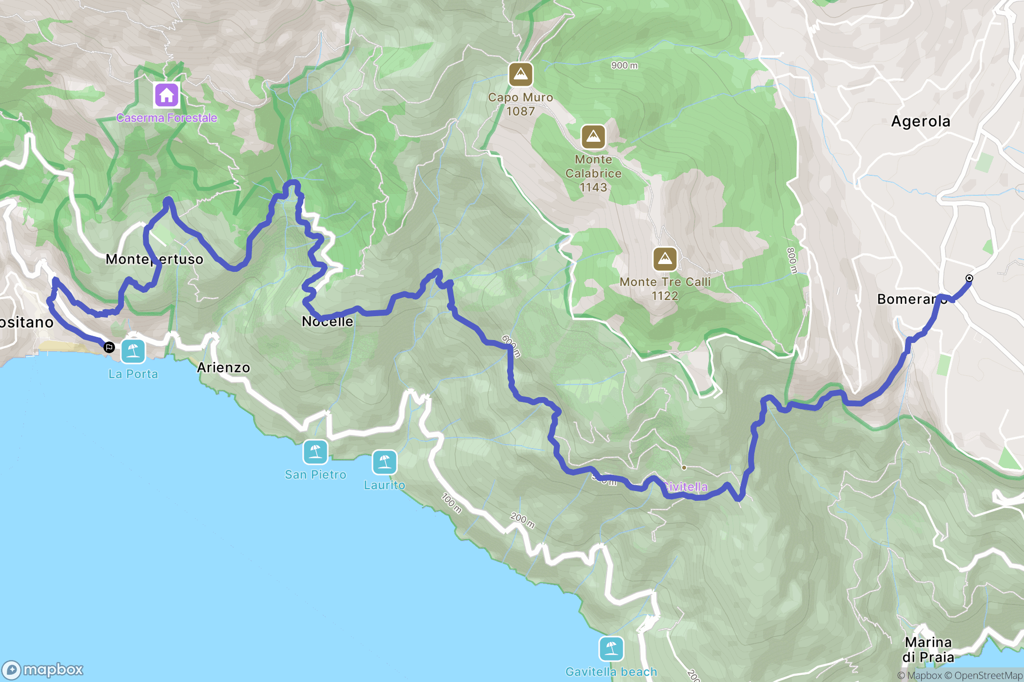 Pianillo : carte du parcours de randonnée - Italy