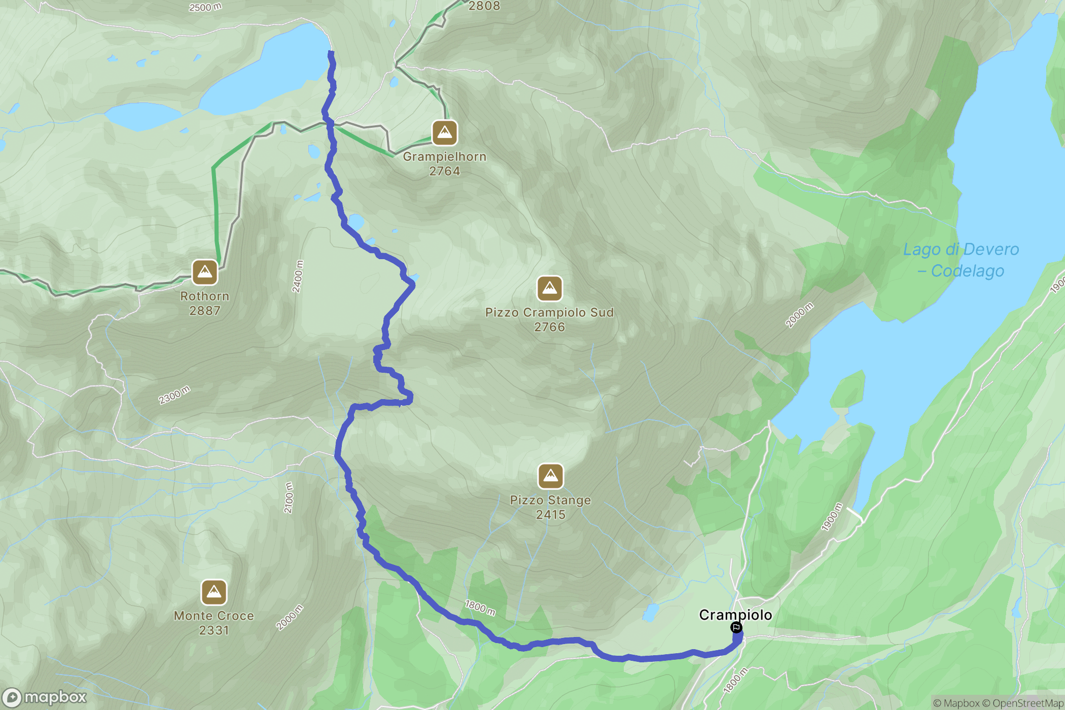 Crampiolo : carte du parcours de randonnée - Italy