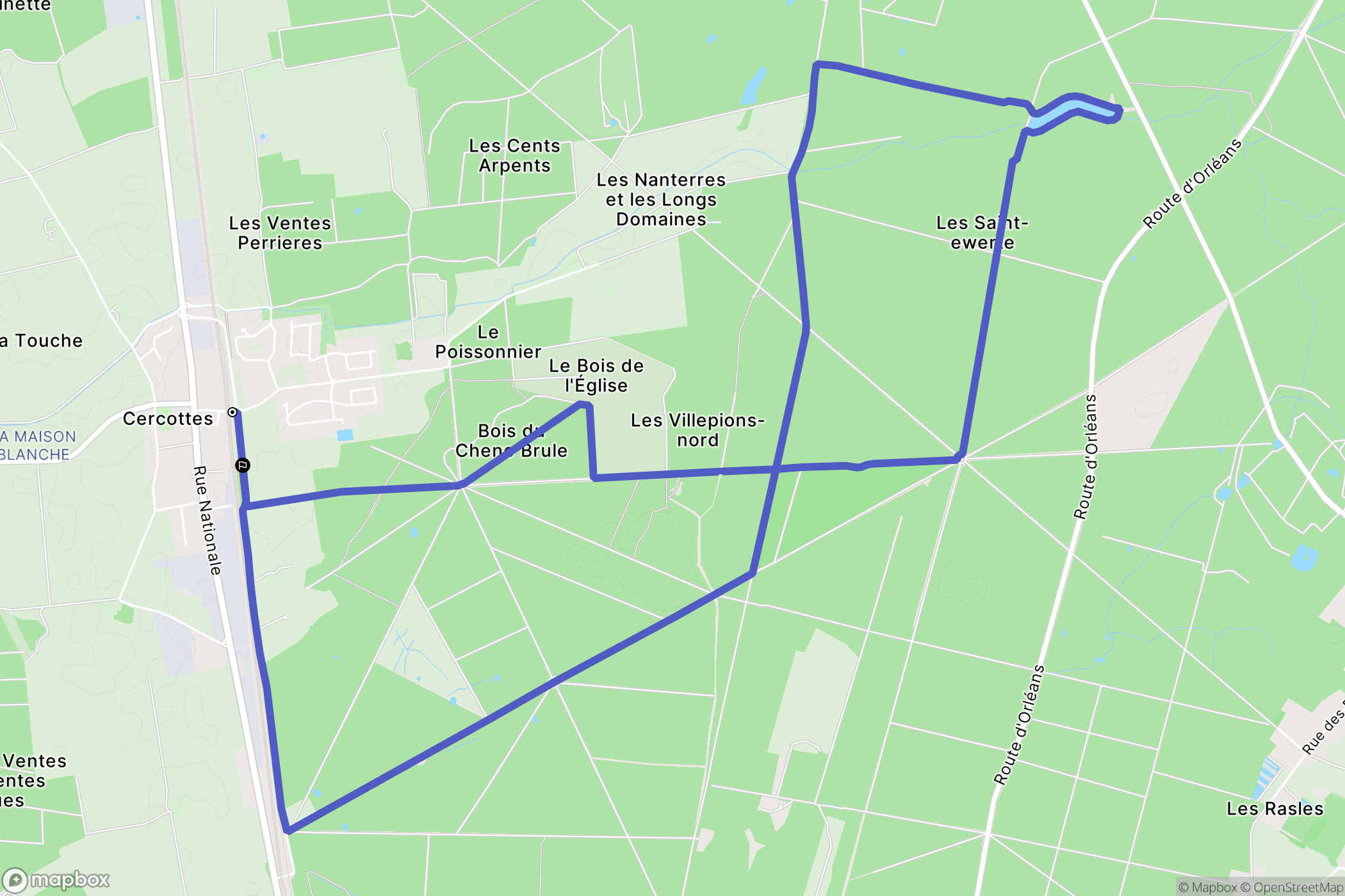 Cercottes : carte du parcours de randonnée - France
