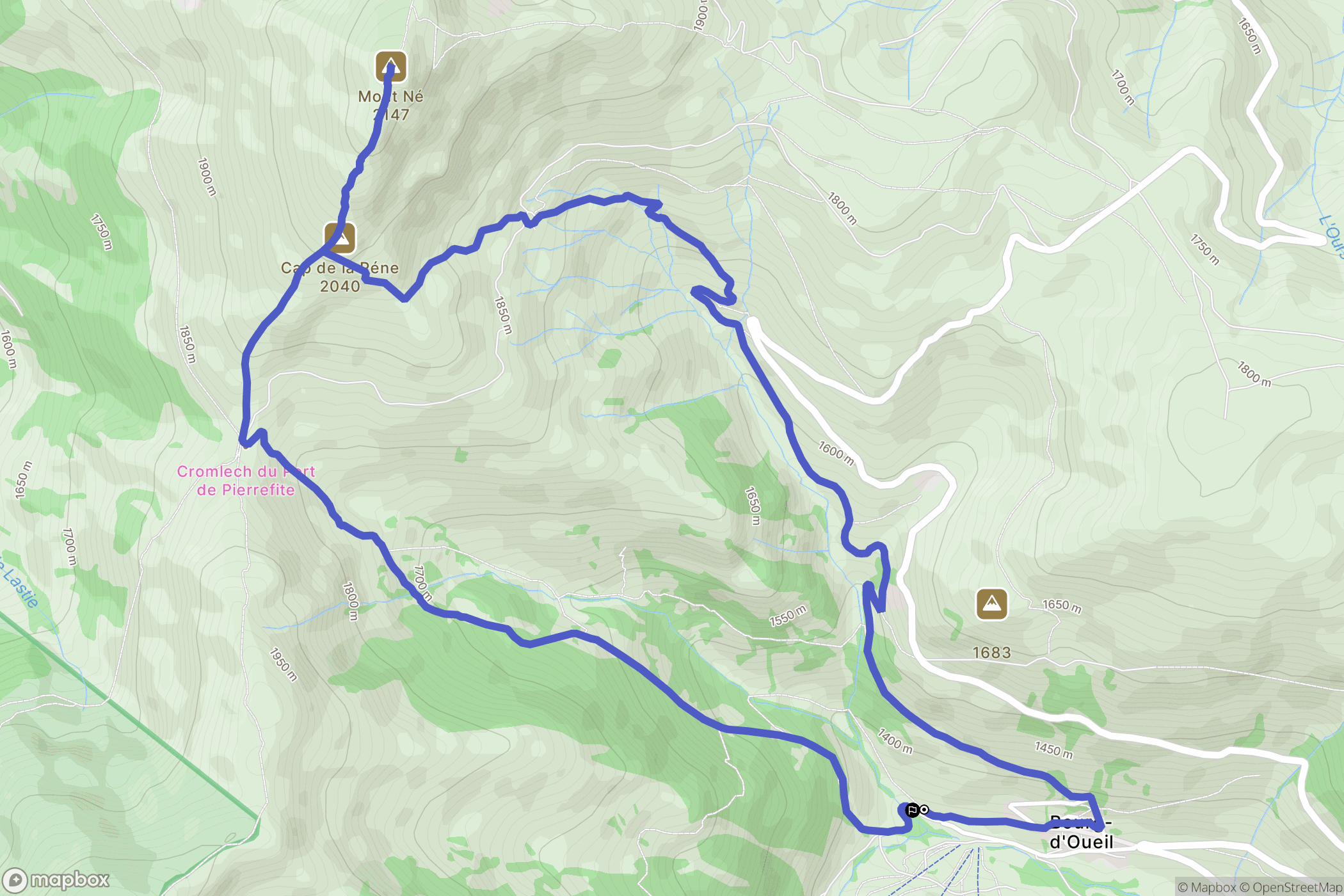 Bourg-d'Oueil : carte du parcours de randonnée - France