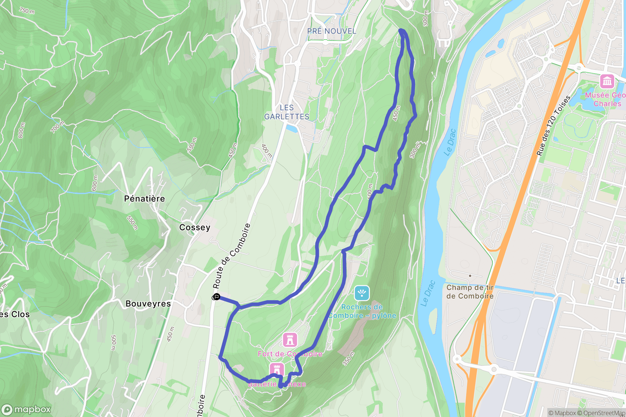 Bouveyres : carte du parcours de randonnée - France