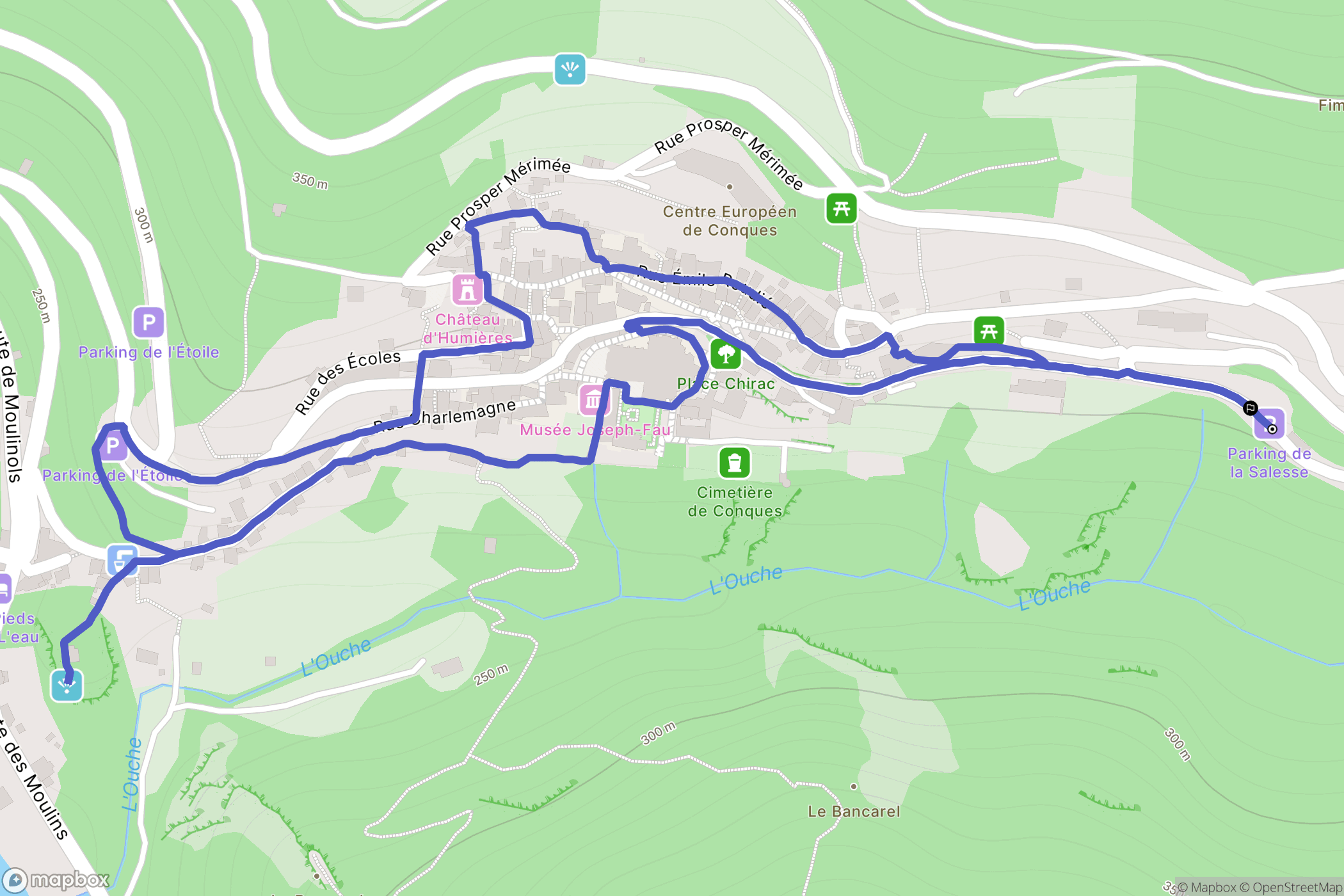 Conques-en-Rouergue : carte du parcours de randonnée - France