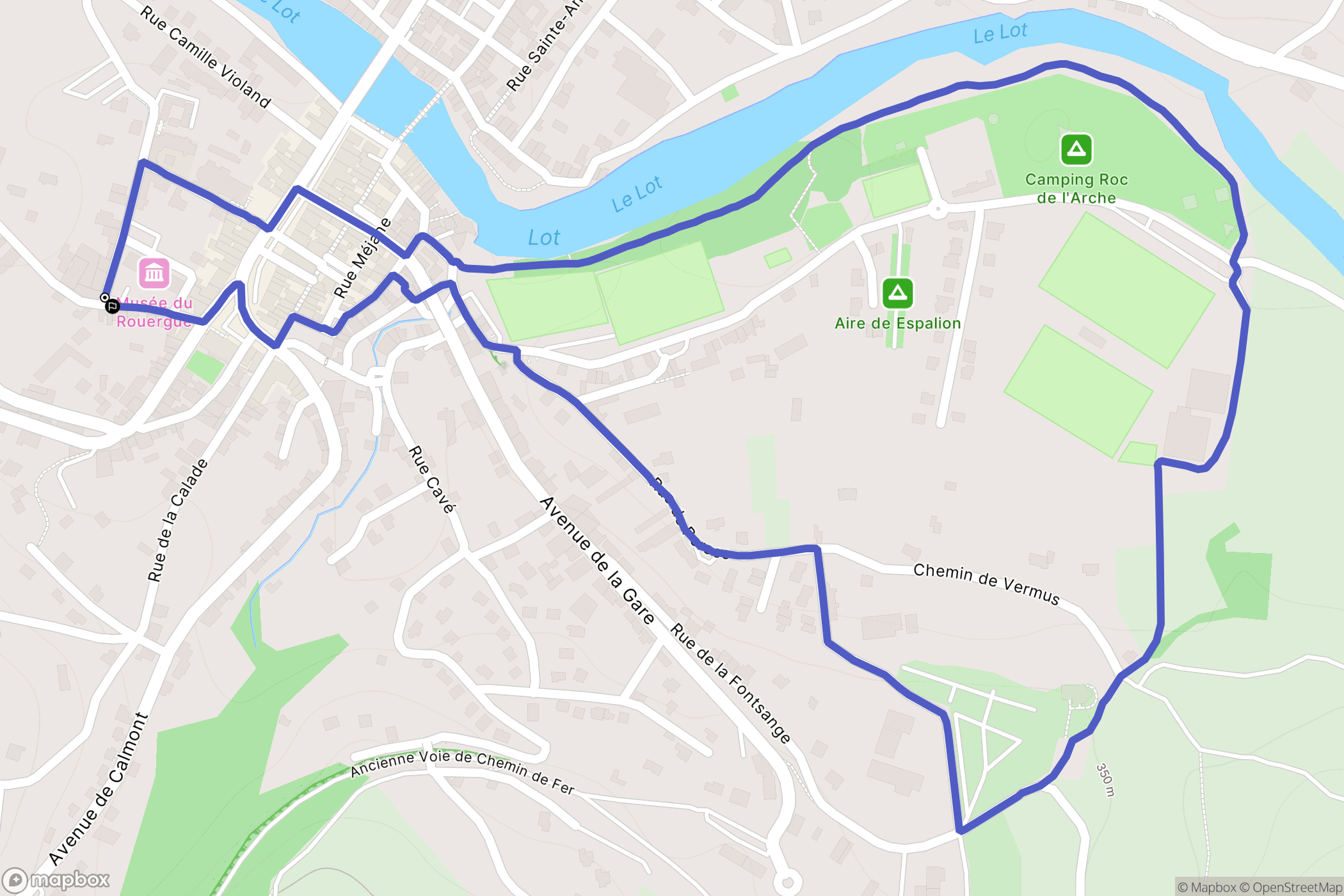 Espalion : carte du parcours de randonnée - France