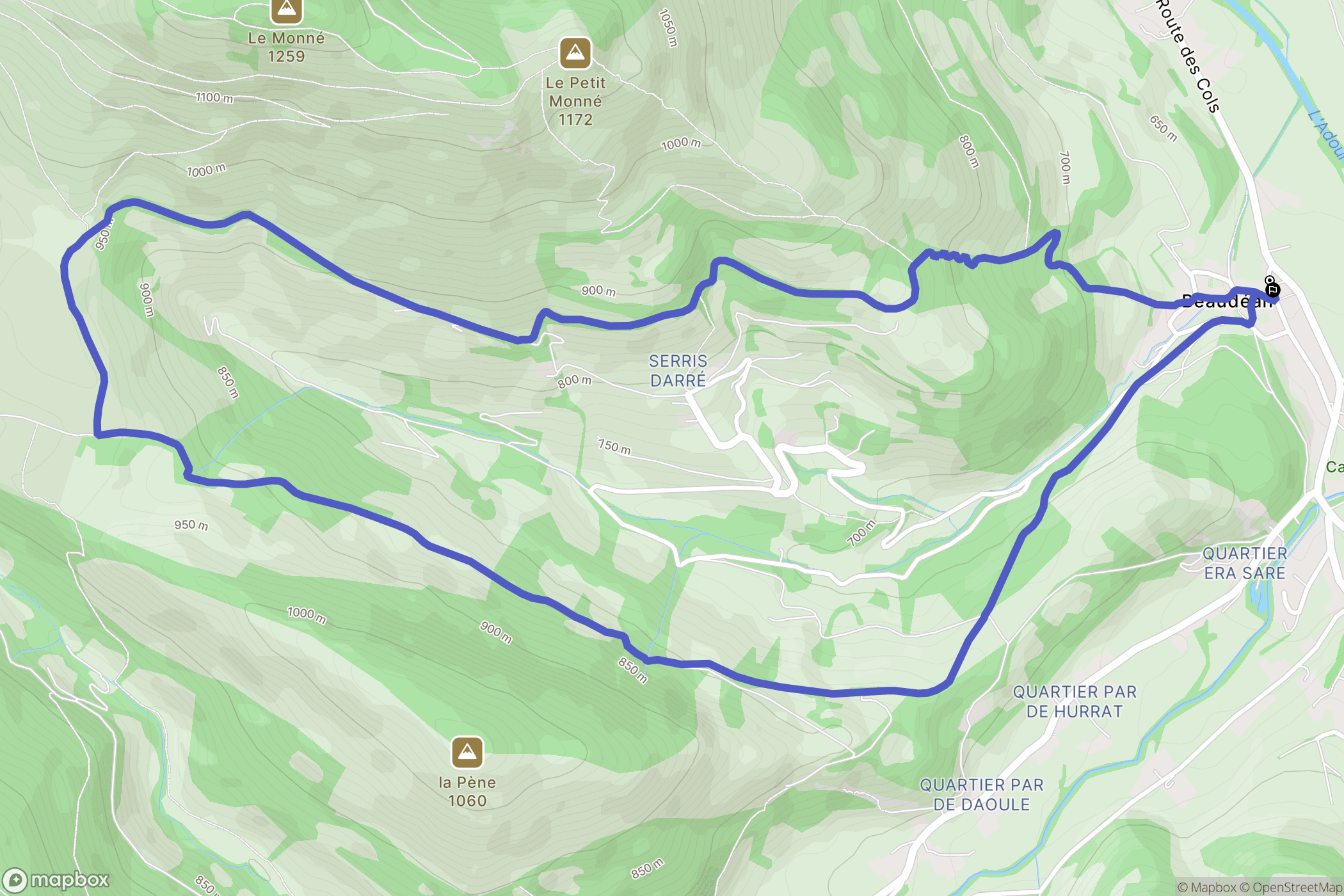 Beaudéan : carte du parcours de randonnée - France