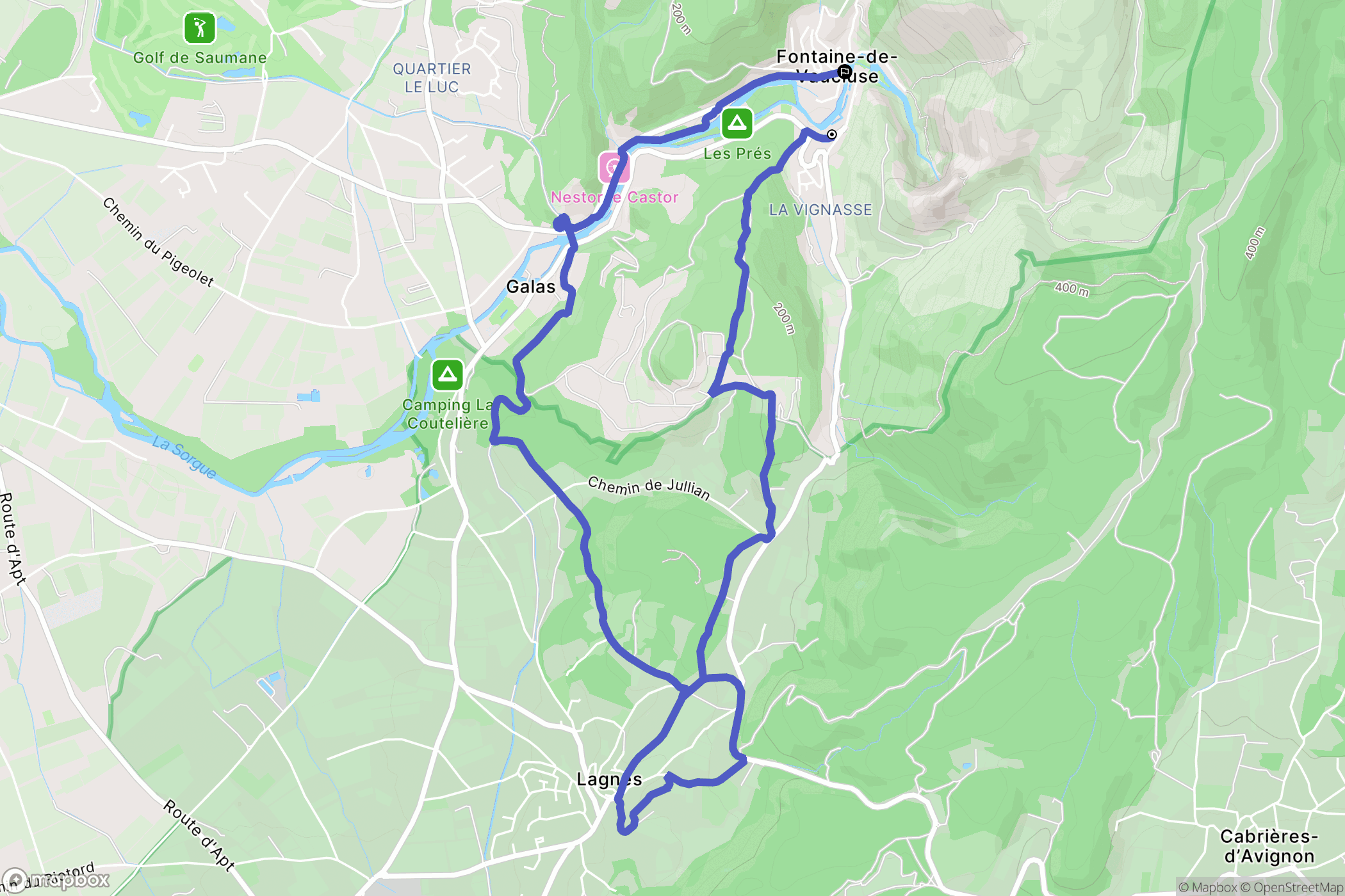 Fontaine de Vaucluse : carte du parcours de randonnée - France