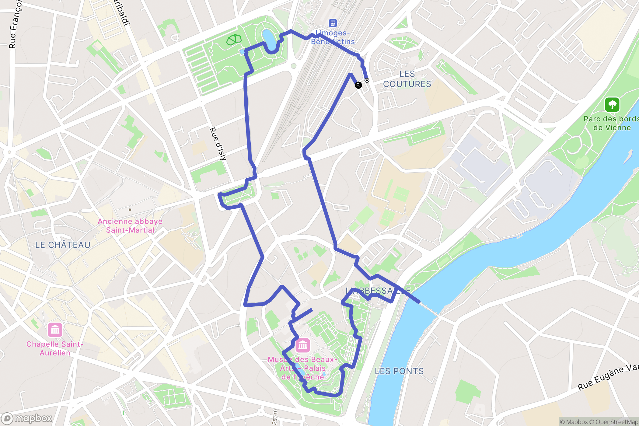 Limoges : carte du parcours de randonnée - France