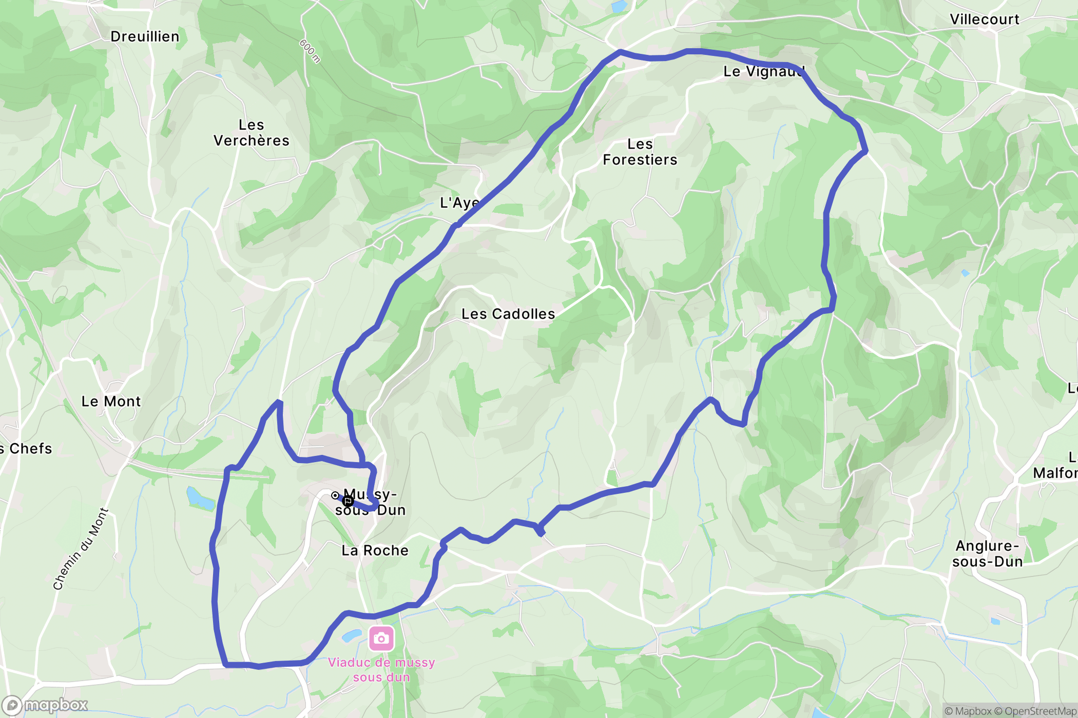 Mussy-sous-Dun : carte du parcours de randonnée - France